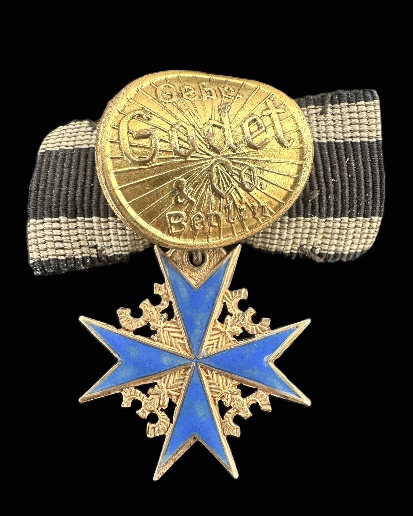 WWI German Pour le Mérite Miniature Medal with Bow – By Gebr. Godet & Co., Berlin