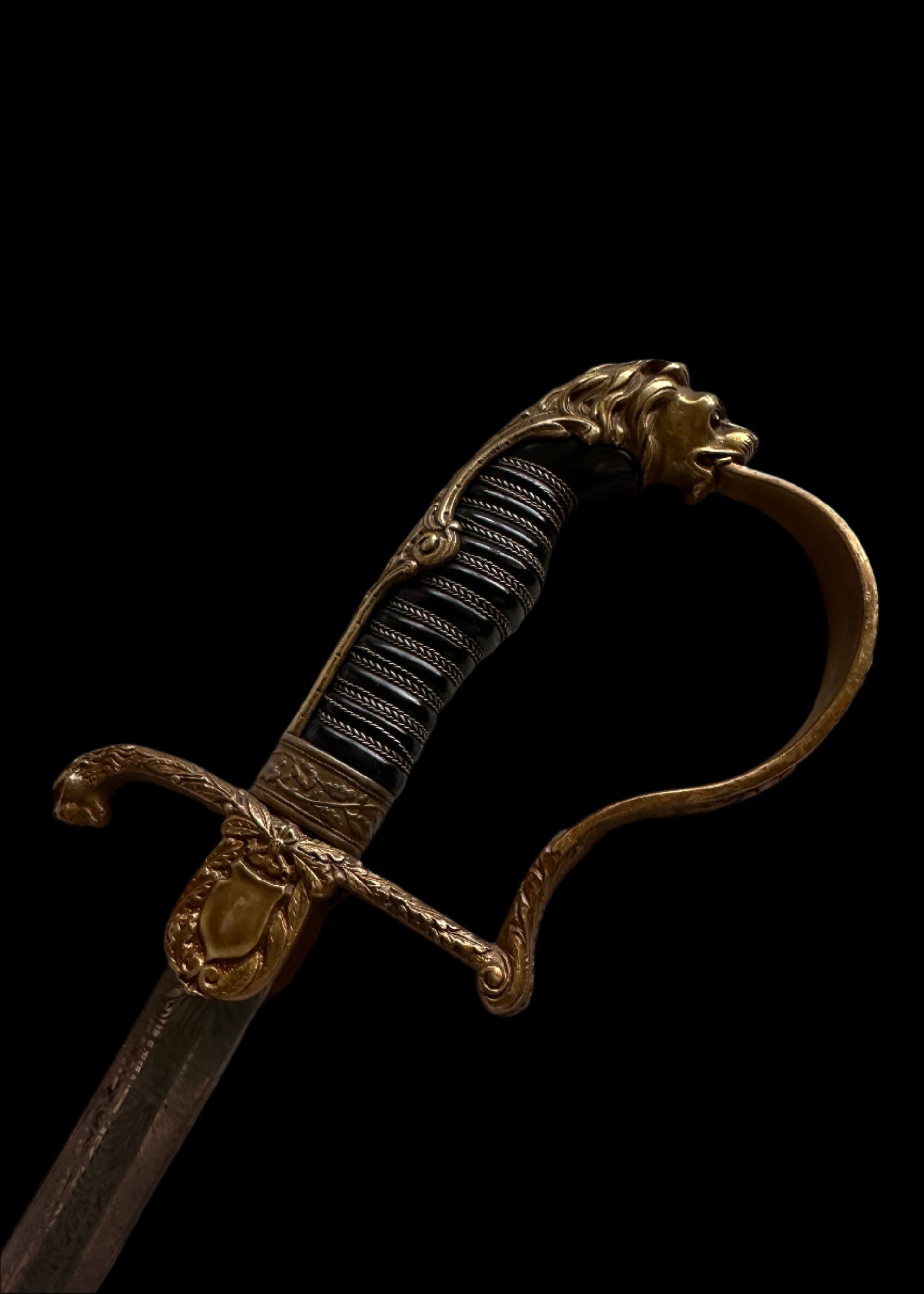 Prussian Officer’s Lionhead Sword with Etched Blade; Ruby Eyes
