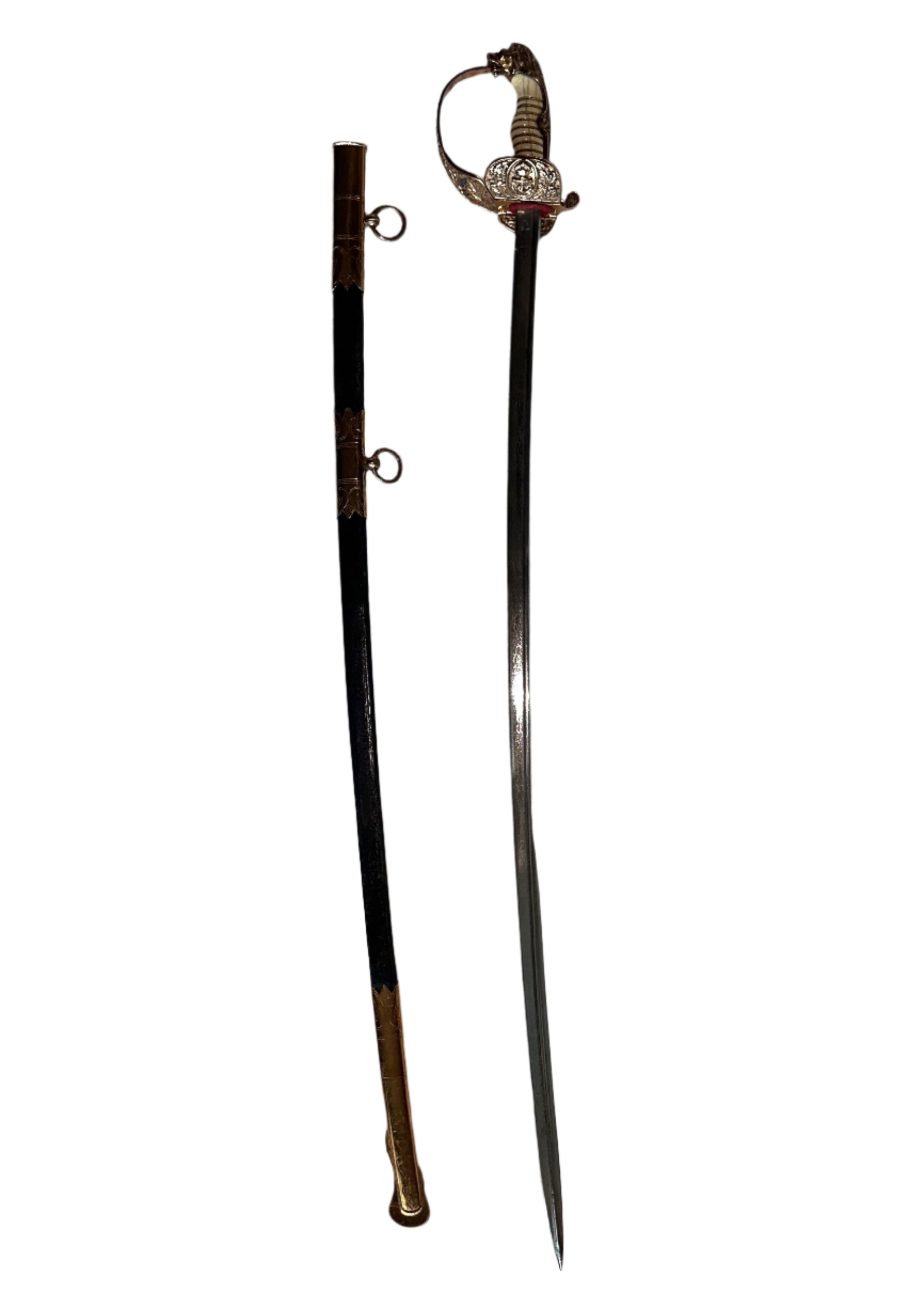 German Officer’s Sword – Damascus Blade, Gilded Hilt, Ivory Grip