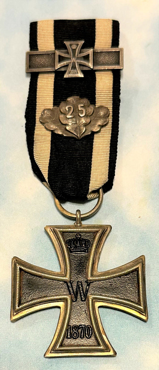 German Iron Cross 1813 2nd Class with 25 year Oak Leaves and spange - Derrittmeister Militaria Group