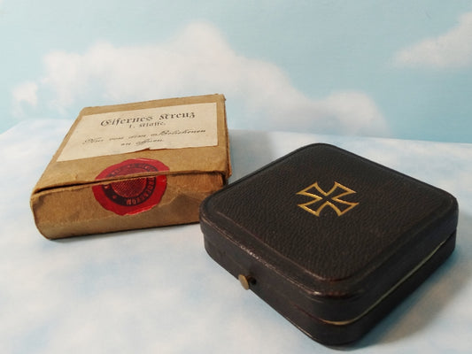 German Iron Cross 1914 1st Class with Original Presentation Case and Shipping Container - Derrittmeister Militaria Group