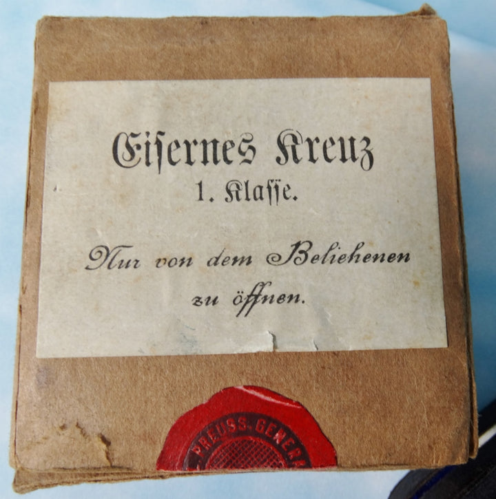 German Iron Cross 1914 1st Class with Original Presentation Case and Shipping Container - Derrittmeister Militaria Group