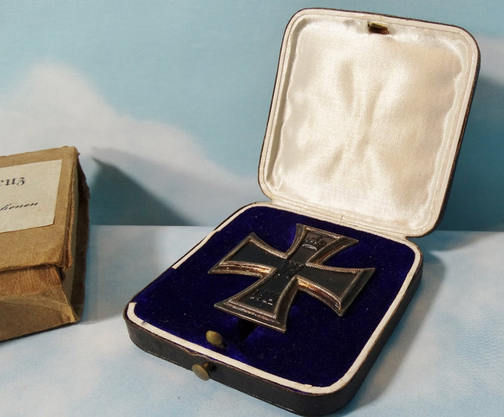 German Iron Cross 1914 1st Class with Original Presentation Case and Shipping Container - Derrittmeister Militaria Group