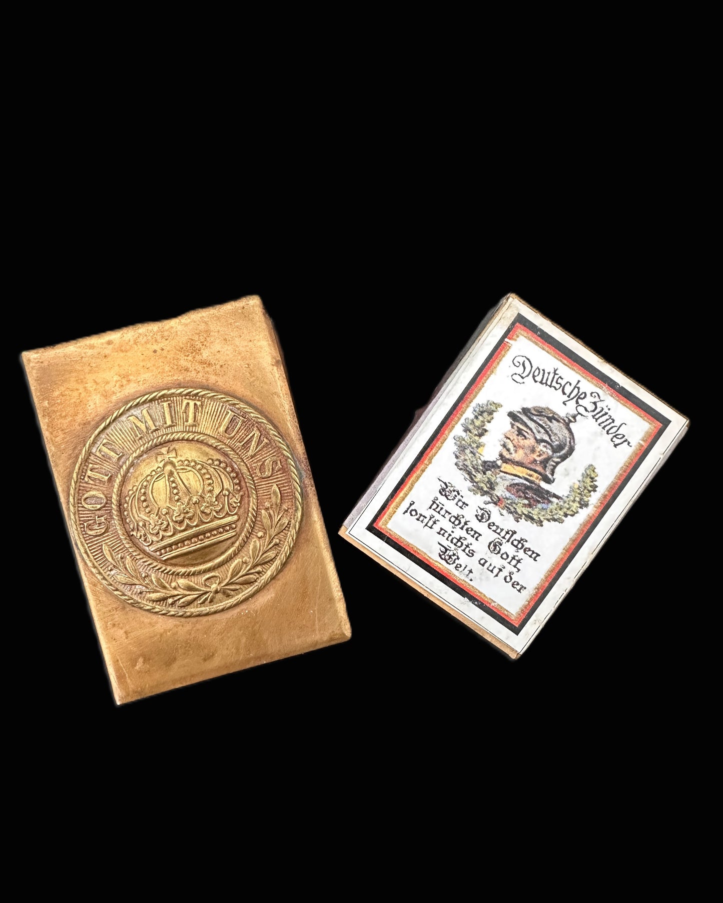 WWI Imperial German "Gott Mit Uns" Trench Art Matchbox Holder