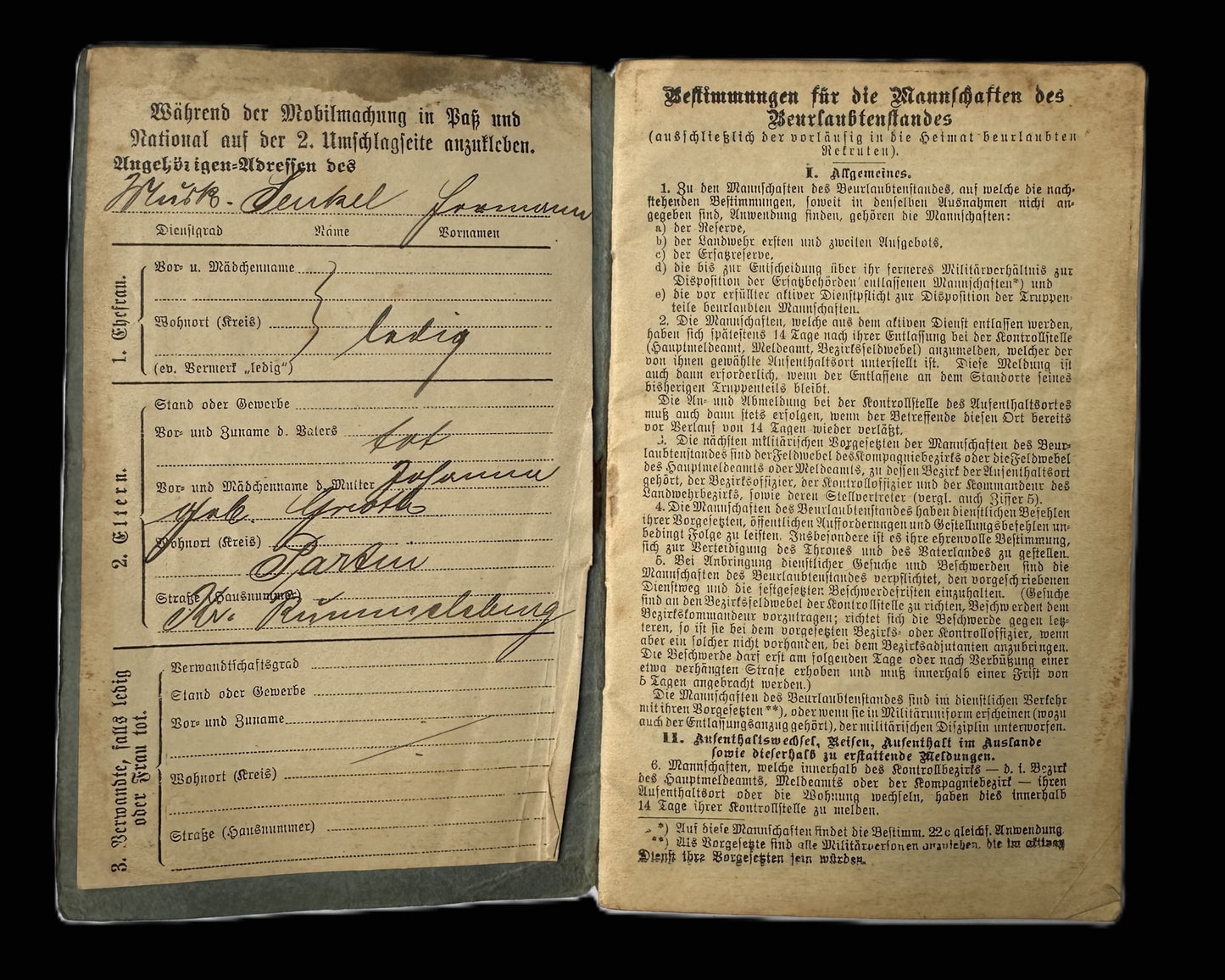 WWI German Militärpaß – Hamburg Vulcan-Werke – Named to Sennholz