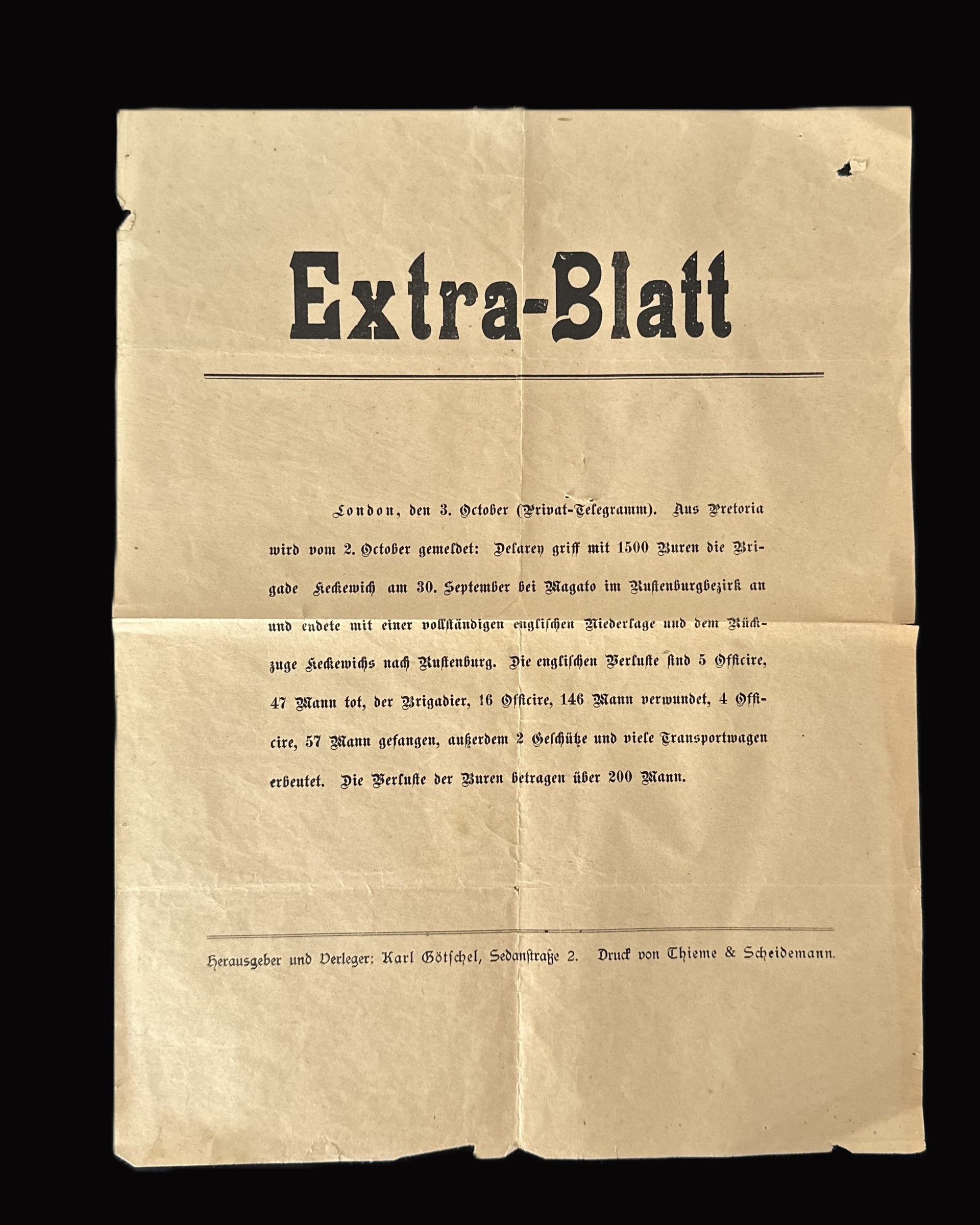 Leipziger Tageblatt; Extra-Blatt - Early 20th Century German Newspapers on the Second Boer War