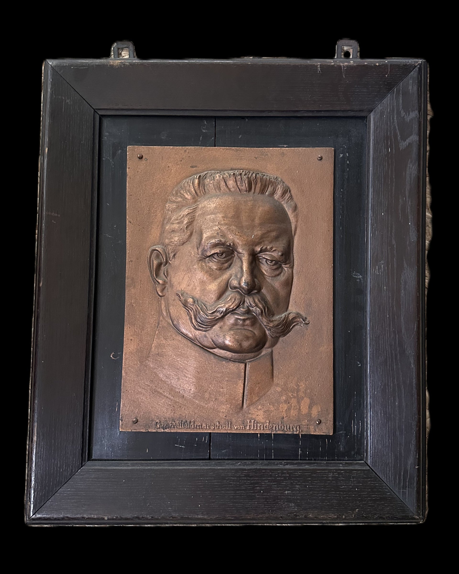 Large Relief Wall Plaque of Generalfeldmarschall von Hindenburg – Cast Metal on Wood