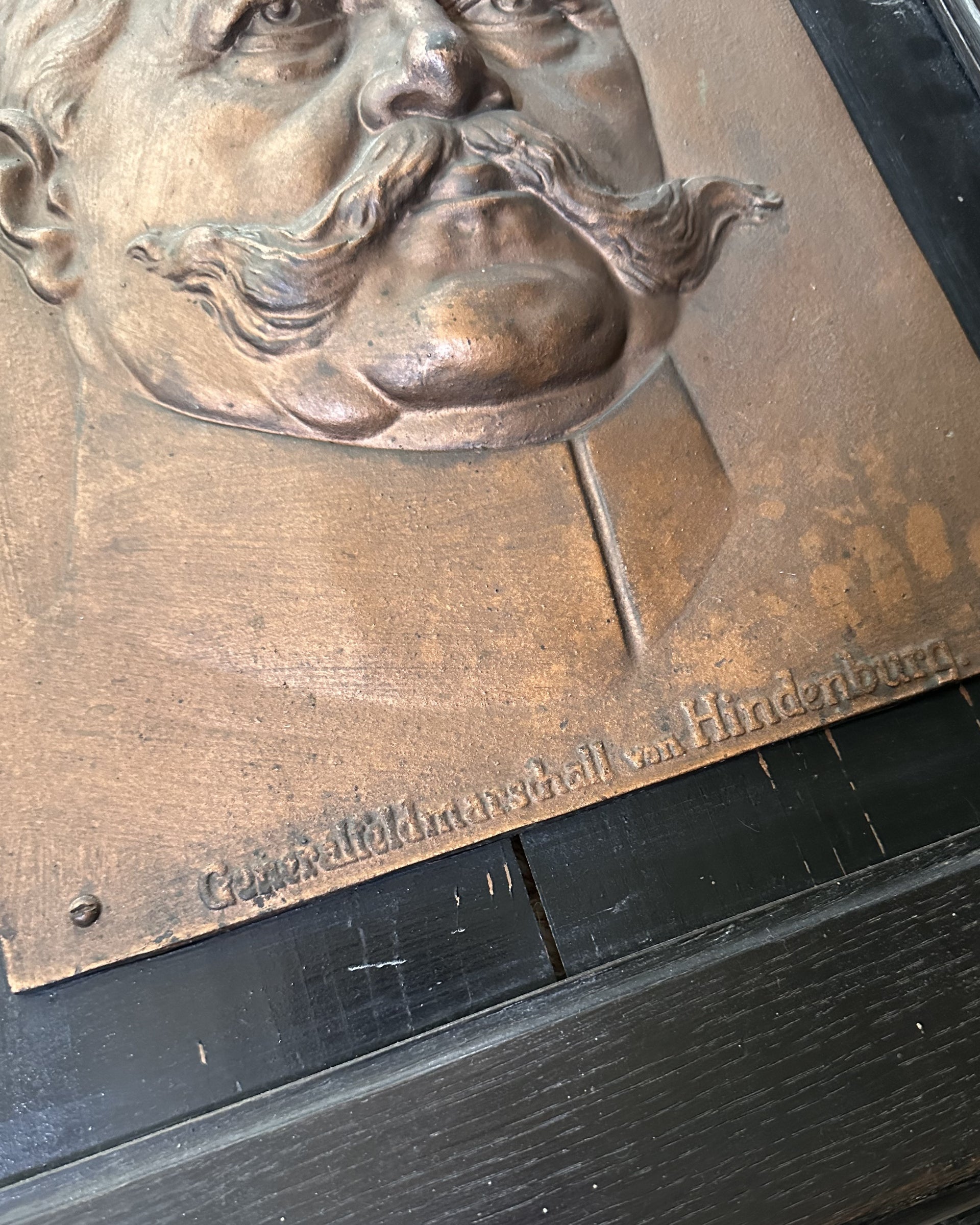 Large Relief Wall Plaque of Generalfeldmarschall von Hindenburg – Cast Metal on Wood