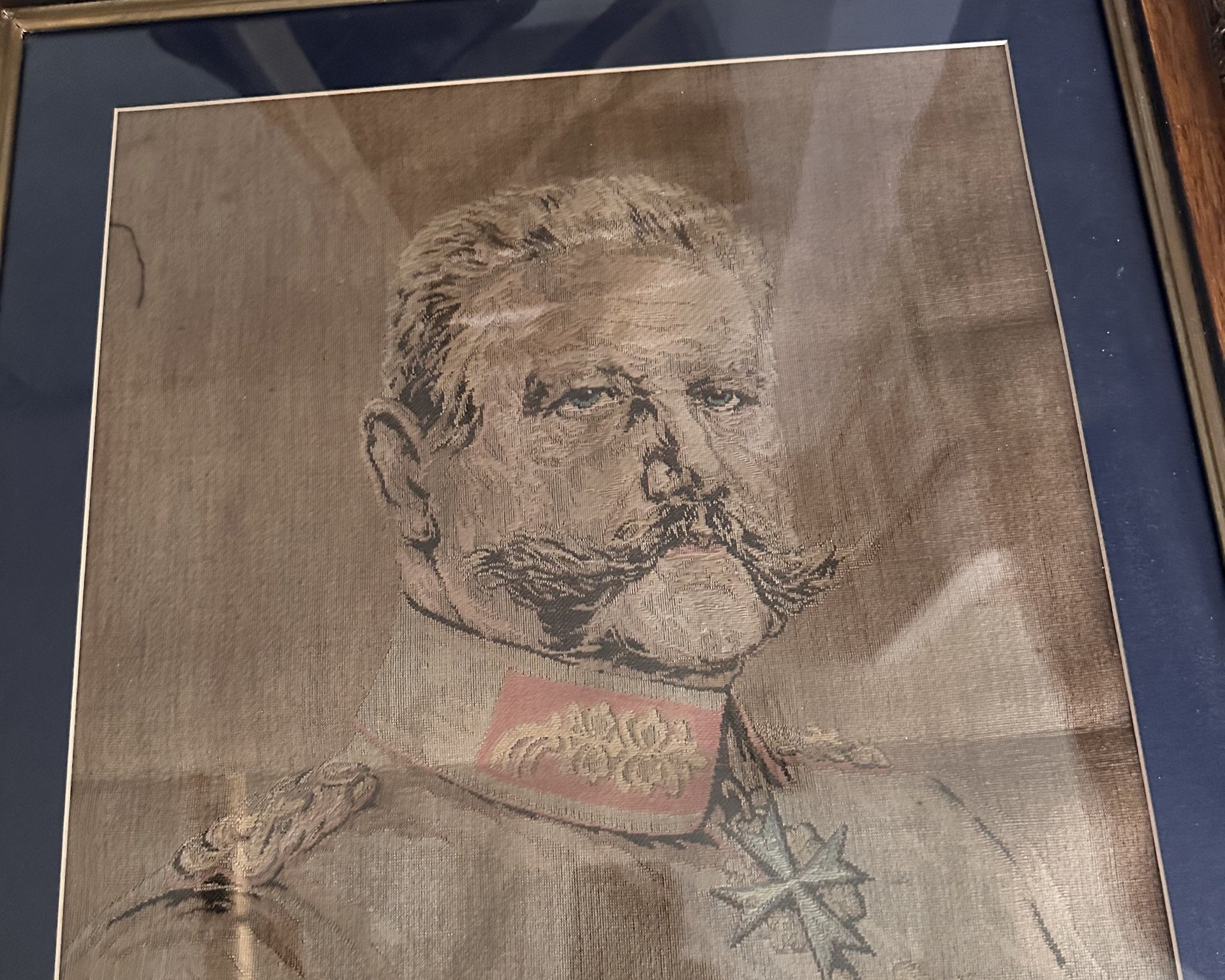 Framed WWI-Era Tapestry Portrait of Generalfeldmarschall von Hindenburg