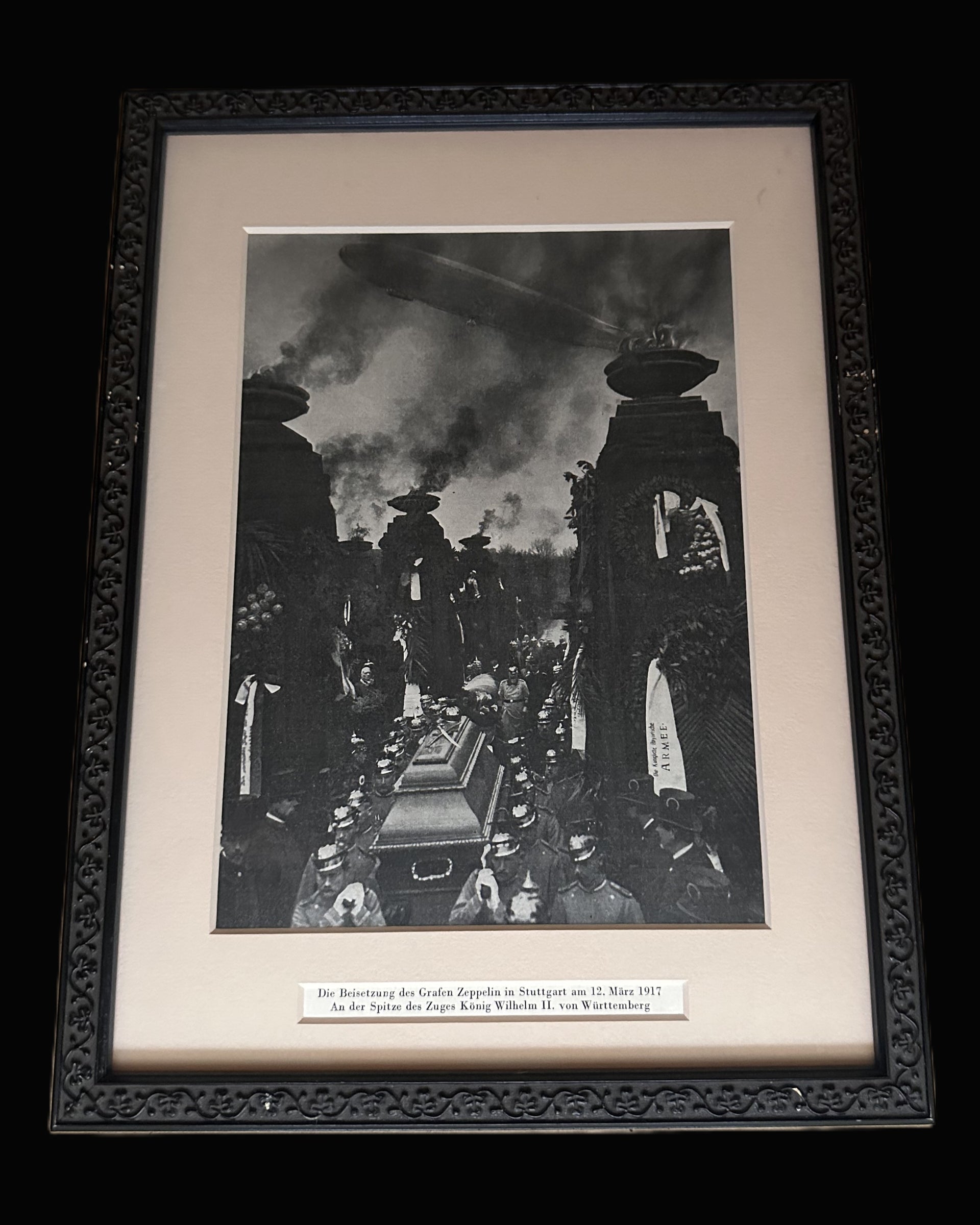 Framed Funeral Procession Photograph of Count Zeppelin – Stuttgart, March 1917