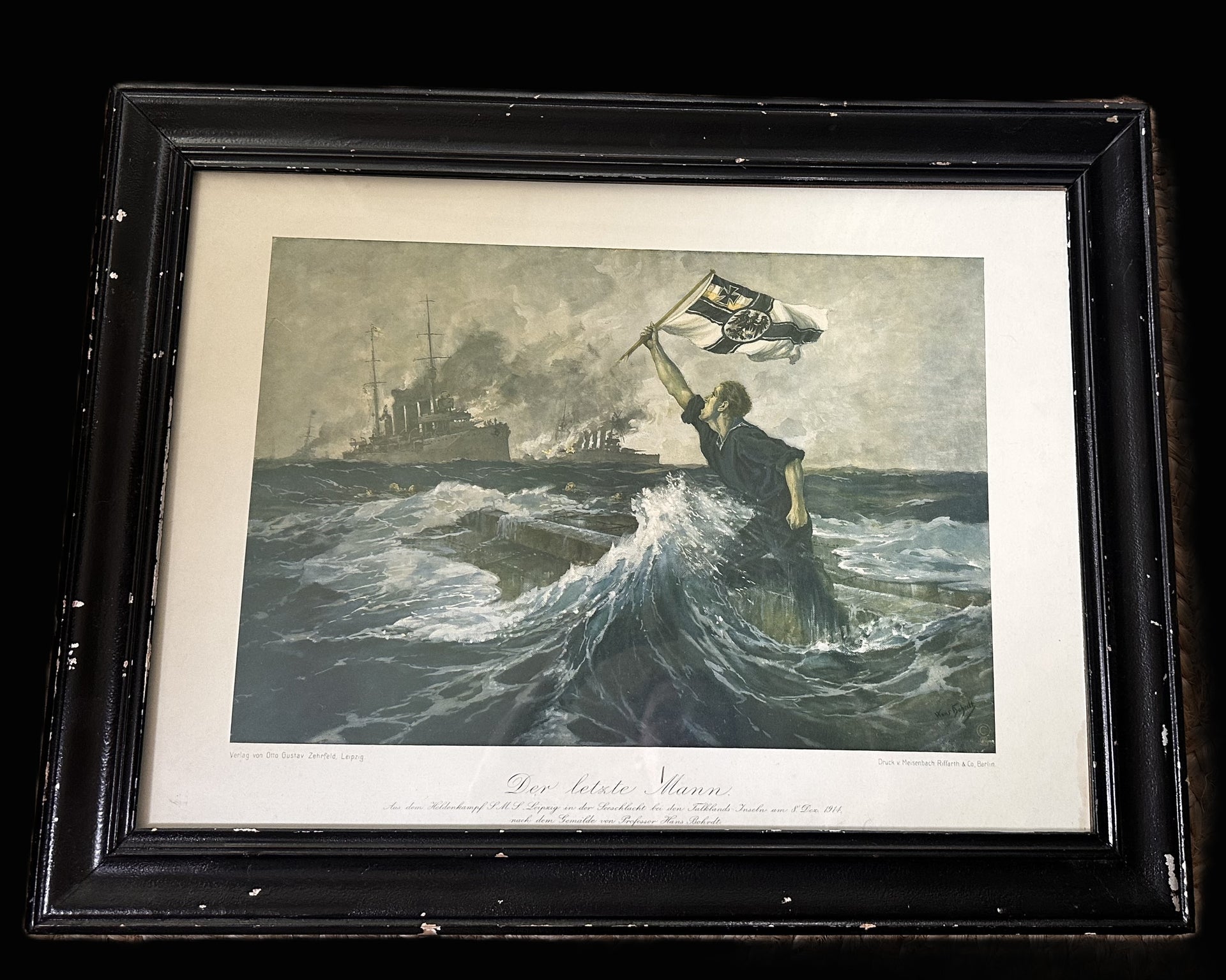 Framed WWI Naval Print – “Der letzte Mann” by Hans Bohrdt (The Last Man