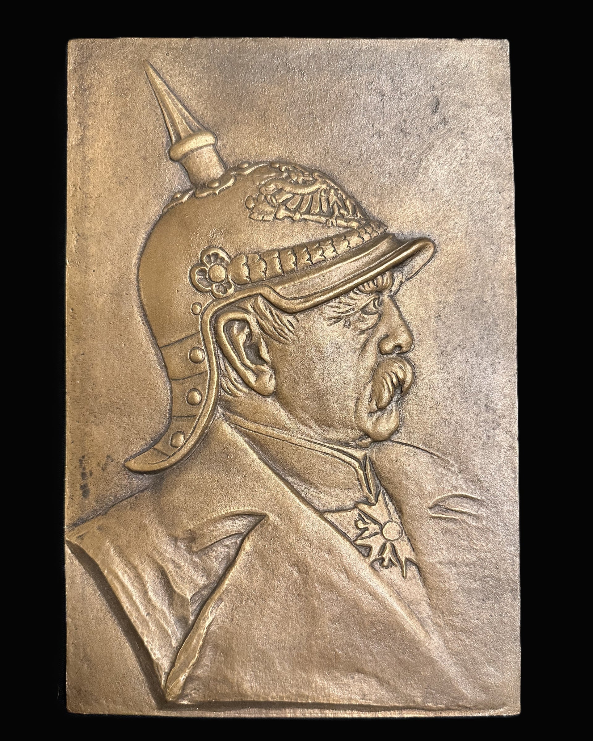 Imperial German Bronze Plaque – Profile of Kaiser Wilhelm II in Pickelhaube, ca. 1914–1918