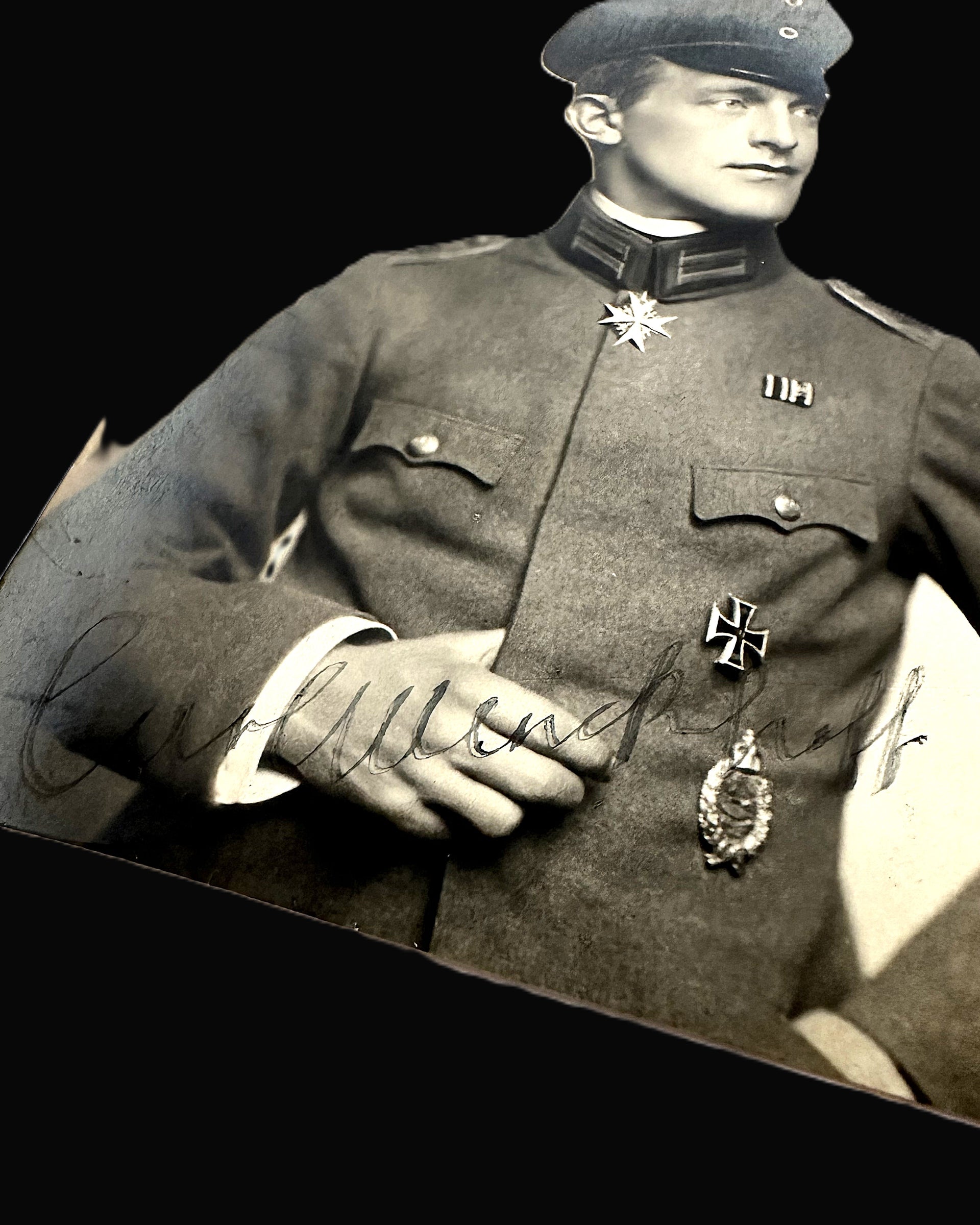 Autographed Postcard of a Young Prussian Officer Carl Menckhoff – Winner of the Iron Cross, First Class, and Pilot’s Badge