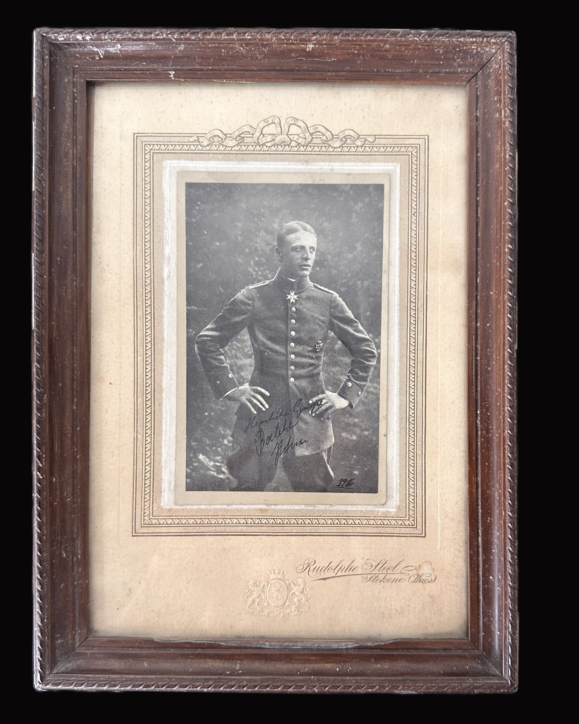 WWI Imperial German Framed Photograph of Hauptmann Oswald Boelcke – Signed; Dated 1916