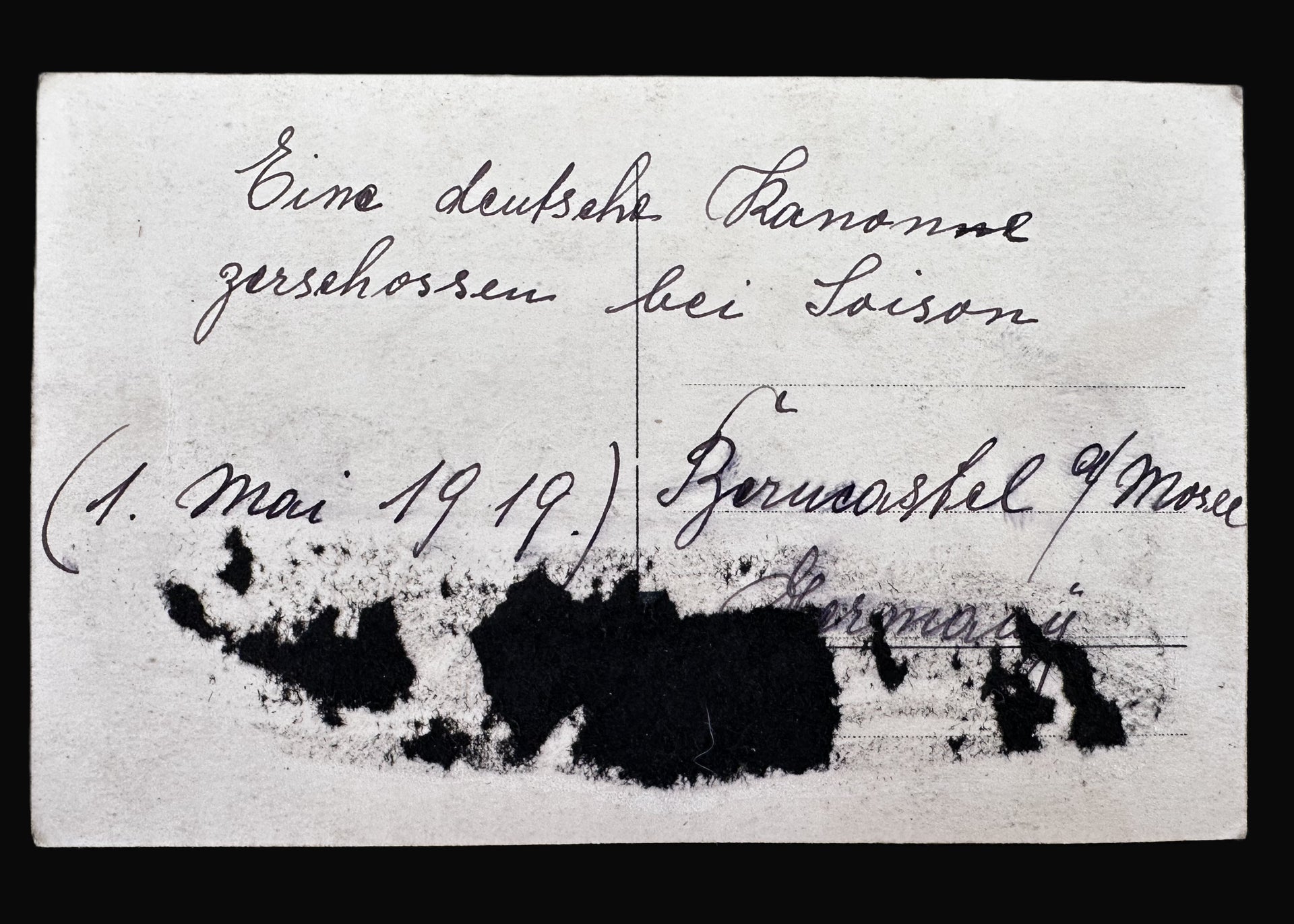 Destroyed German Cannon - World War I Era Postcard