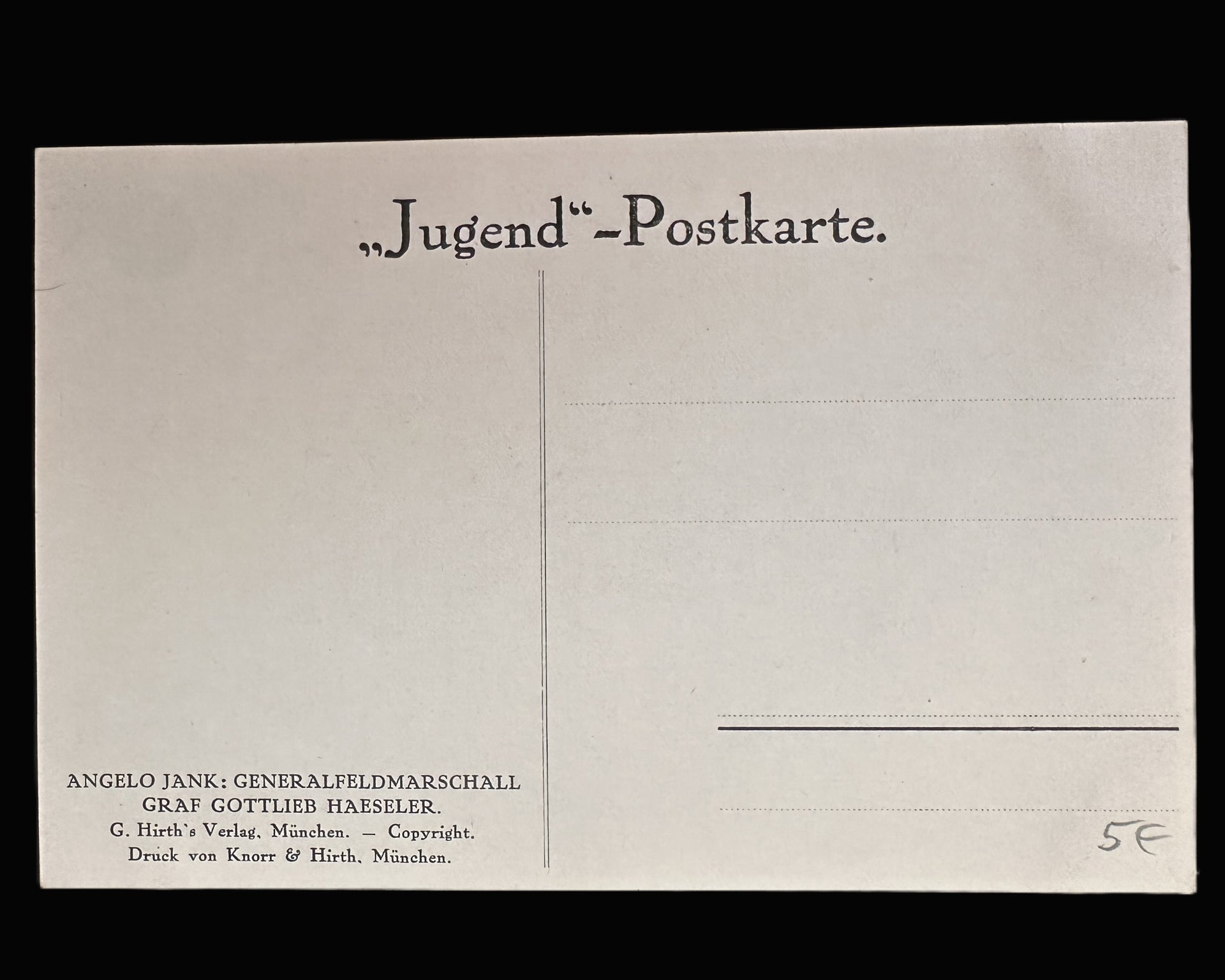 Jugend-Postkarte Featuring Generalfeldmarschall Graf Gottlieb Haeseler