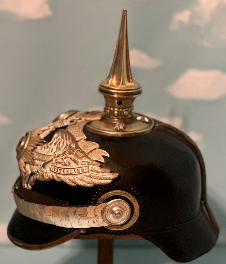 Prussia Pickelhaube / Spiked Helmet for Officer in 1. Garde-Rgt ZU FUß with Semper Talis Bandeau - Derrittmeister Militaria Group