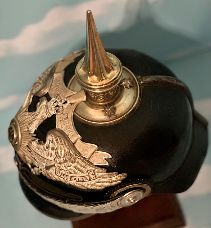 Prussia Pickelhaube / Spiked Helmet for Officer in 1. Garde-Rgt ZU FUß with Semper Talis Bandeau - Derrittmeister Militaria Group