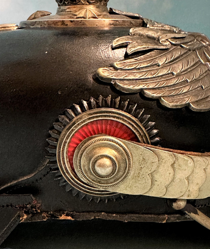 Prussia Pickelhaube / Spiked Helmet for Officer in 1. Garde Rgt Zu Fus with Semper Talis Bandeau - Derrittmeister Militaria Group
