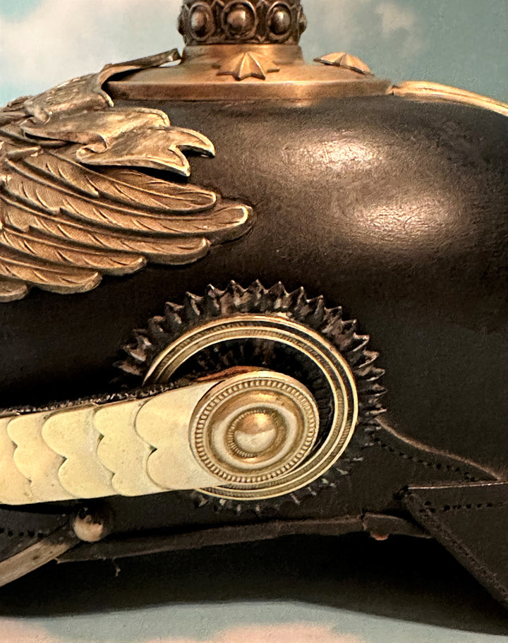 Prussia Pickelhaube / Spiked Helmet for Officer in 1. Garde Rgt Zu Fus with Semper Talis Bandeau - Derrittmeister Militaria Group