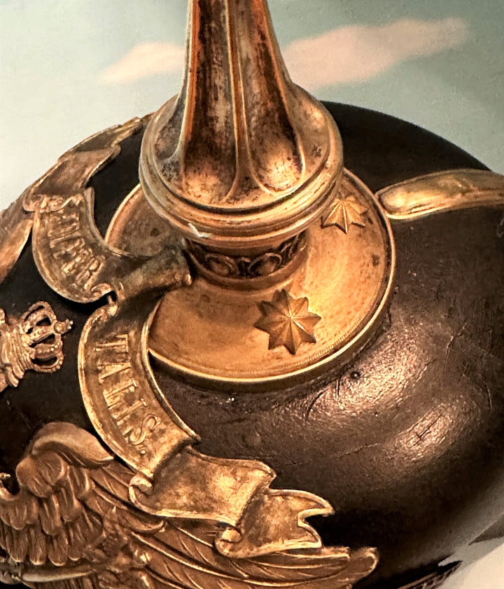 Prussia Pickelhaube / Spiked Helmet for Officer in 1. Garde Rgt Zu Fus with Semper Talis Bandeau - Derrittmeister Militaria Group