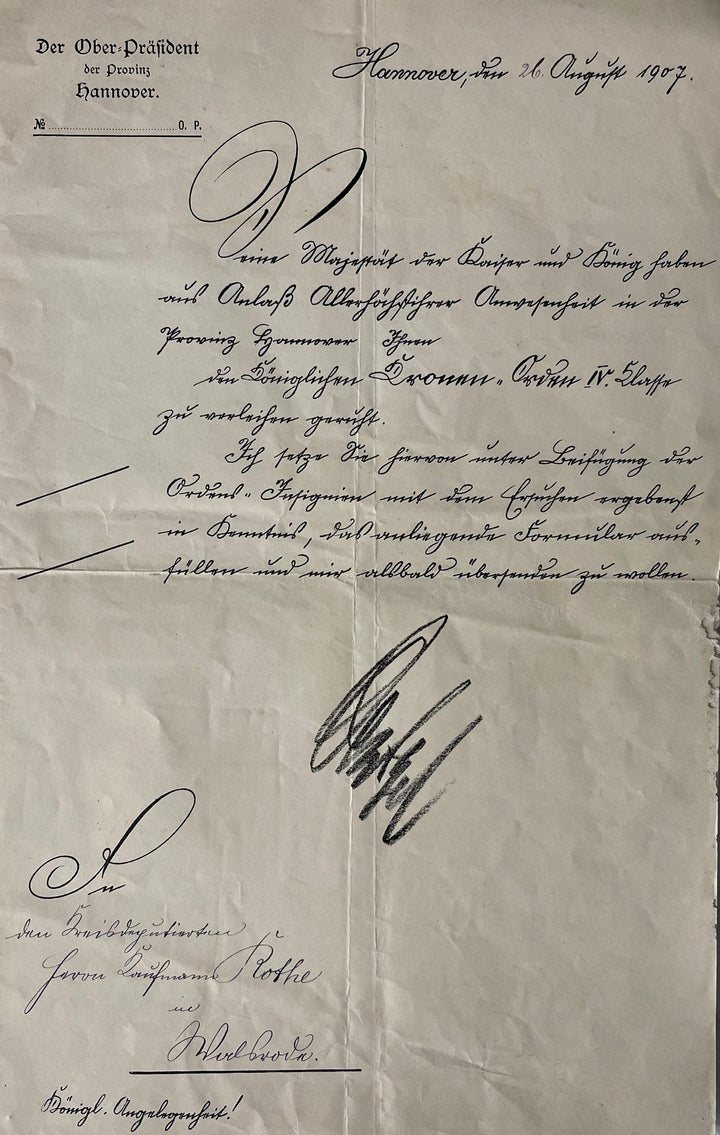 Prussia Award and Document Red Eagle Order 4th Class Carl Friedrich Rohte - Derrittmeister Militaria