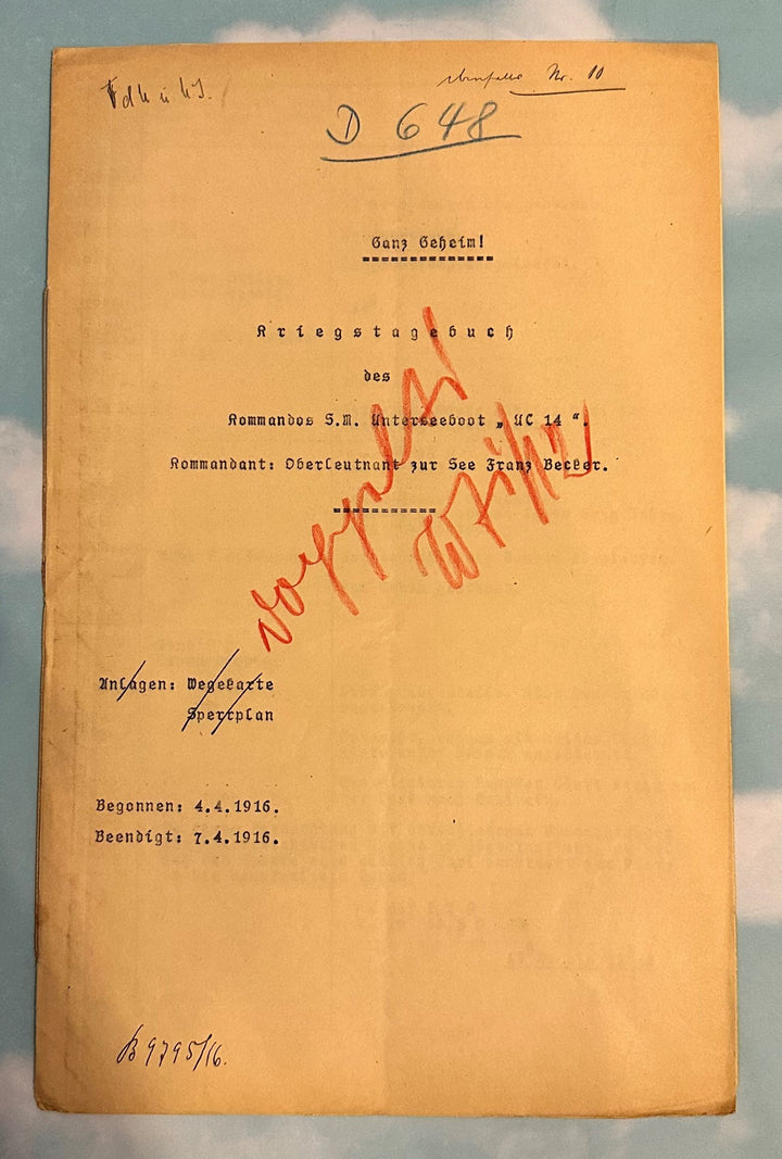 German U Boot UC 14 Kriegstagbuch (WAR DIARY) for Oberleutnant zur See Franz Becker - Derrittmeister Militaria Group