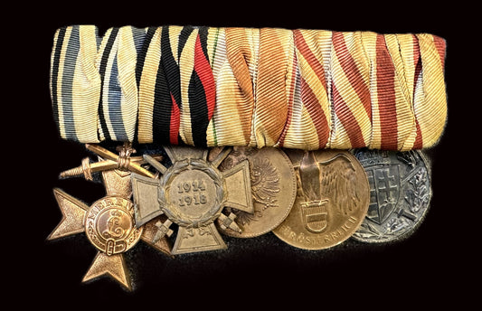 Imperial German and Austrian Multi-Medal Bar – Six Awards Including Iron Cross and Austrian Merit Medals