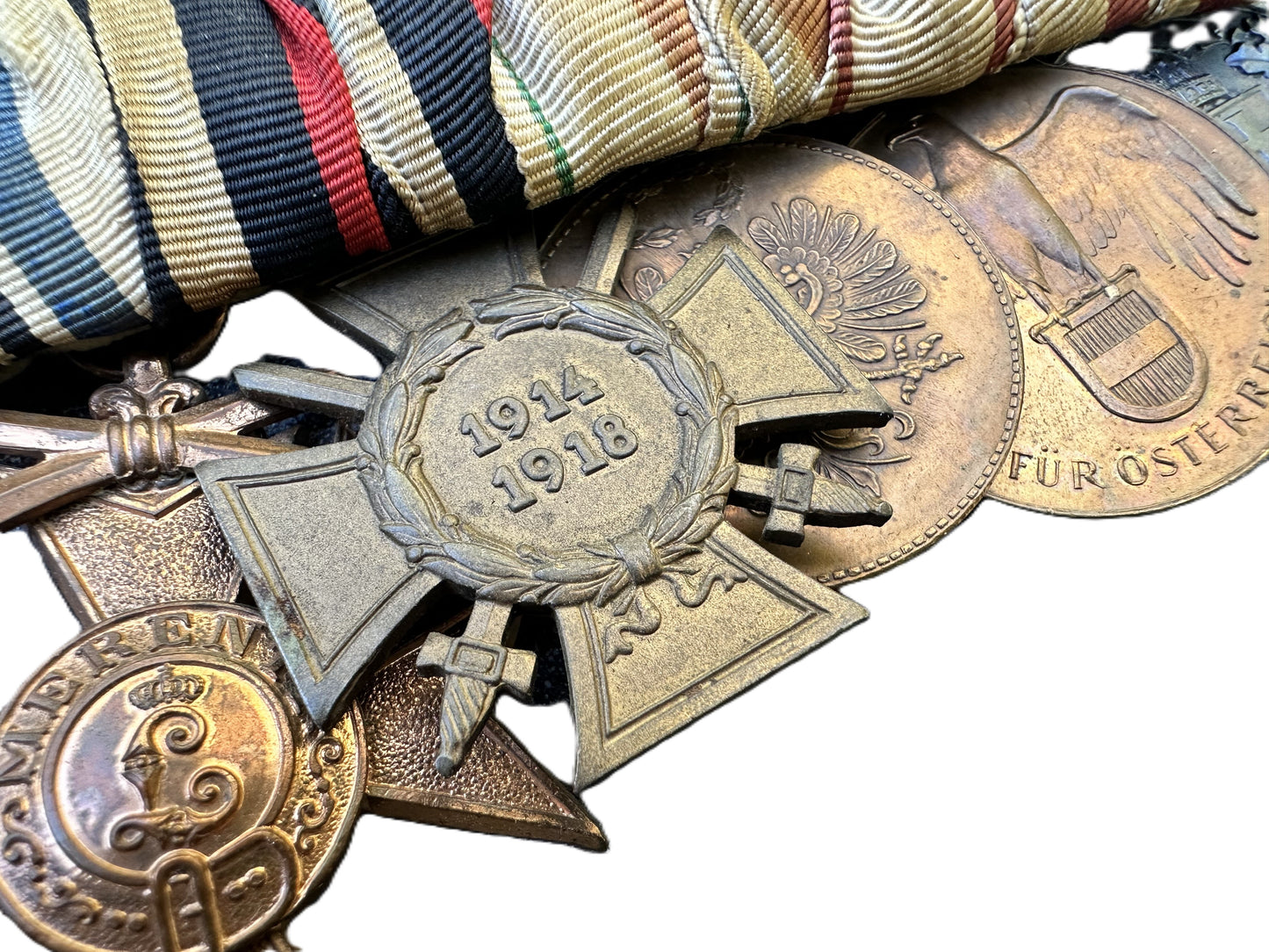 Imperial German and Austrian Multi-Medal Bar – Six Awards Including Iron Cross and Austrian Merit Medals