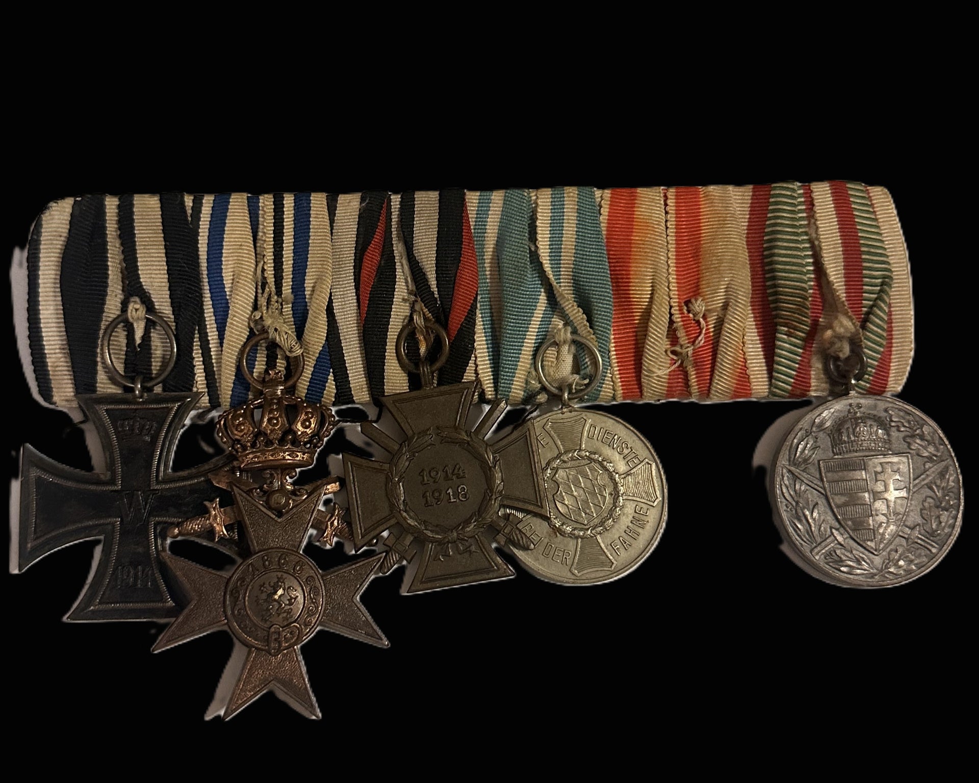 Imperial German Miniature Medal Bar With EK2, Bavaria &amp; Hungary