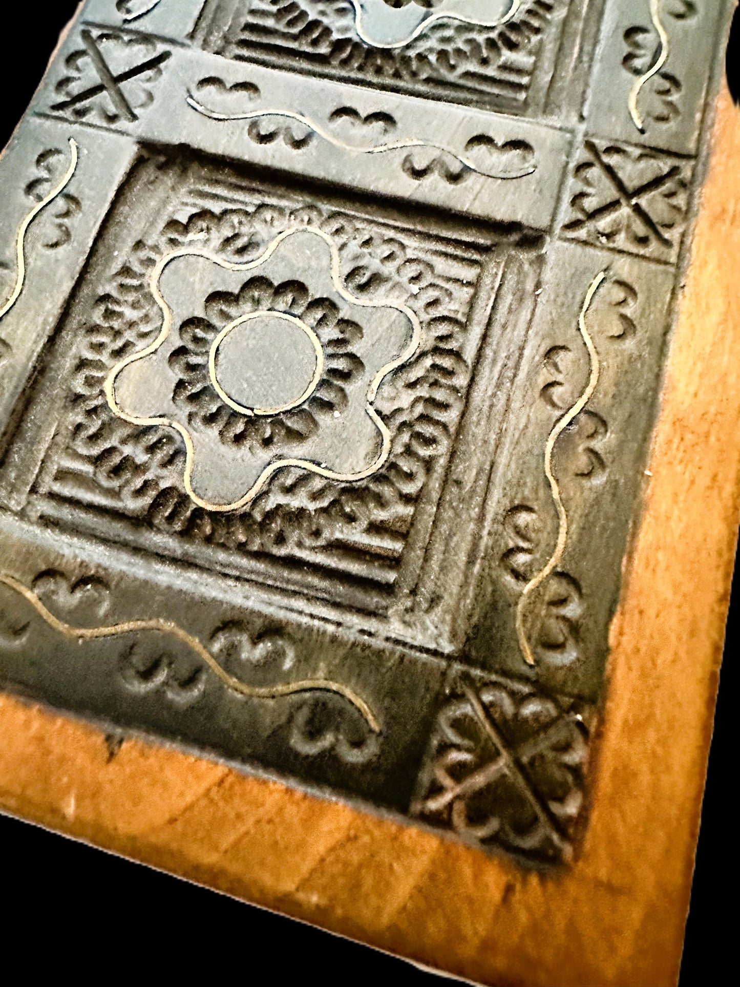 German handmade wooden box with engraved floral design