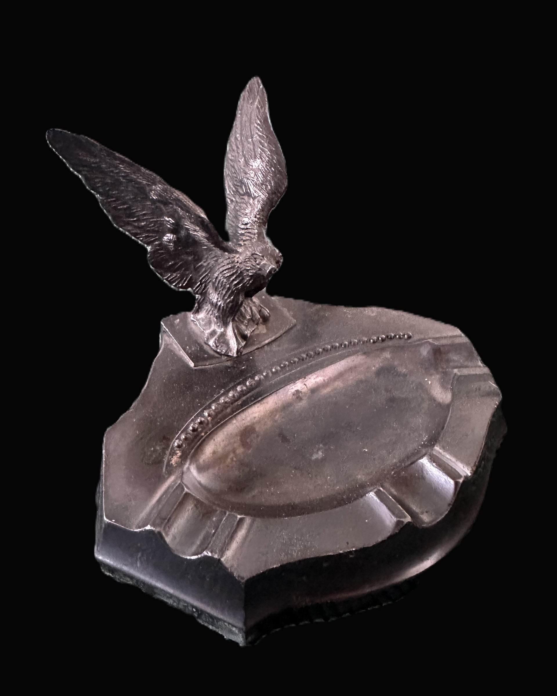 Vintage German Eagle-Themed Metal Ashtray – Likely WWI Era or Early 20th Century