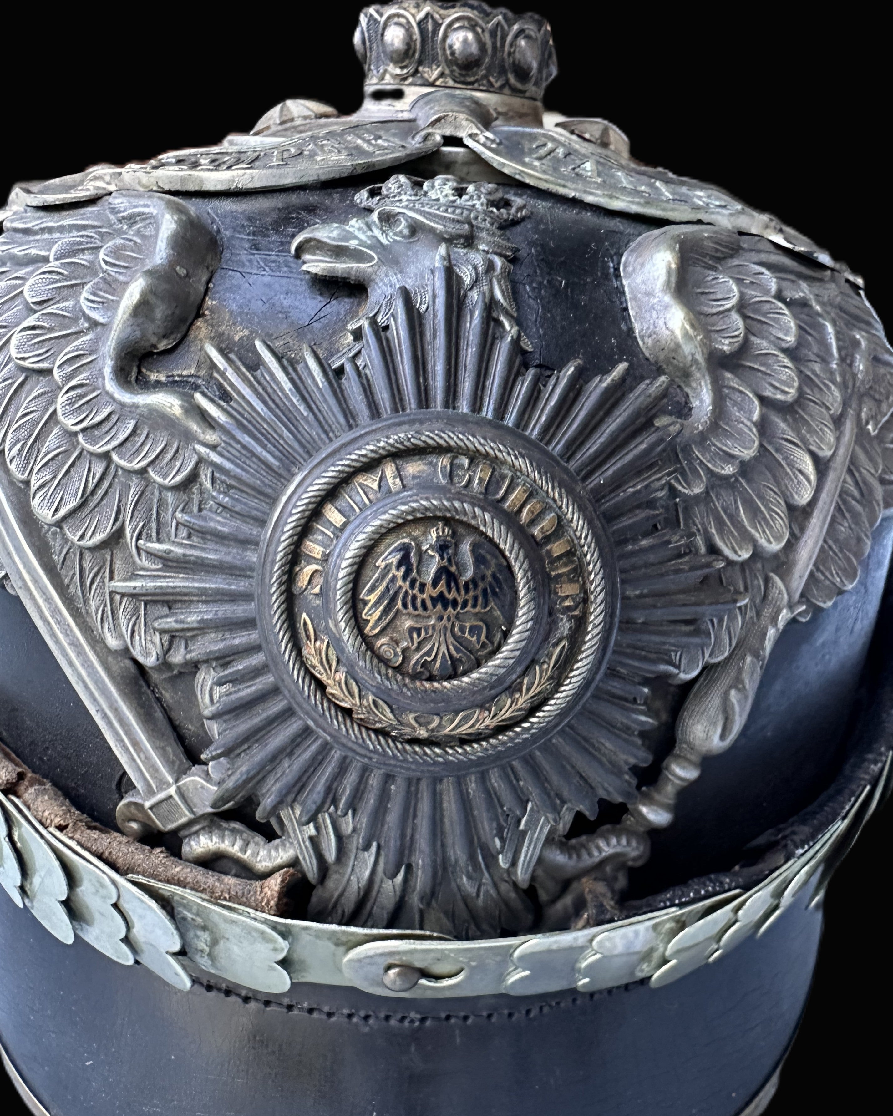 pickelhaube fahrradhelm Prussian 1. Garde-Regiment zu Fuß Officer Pickelhaube with “Semper Tal