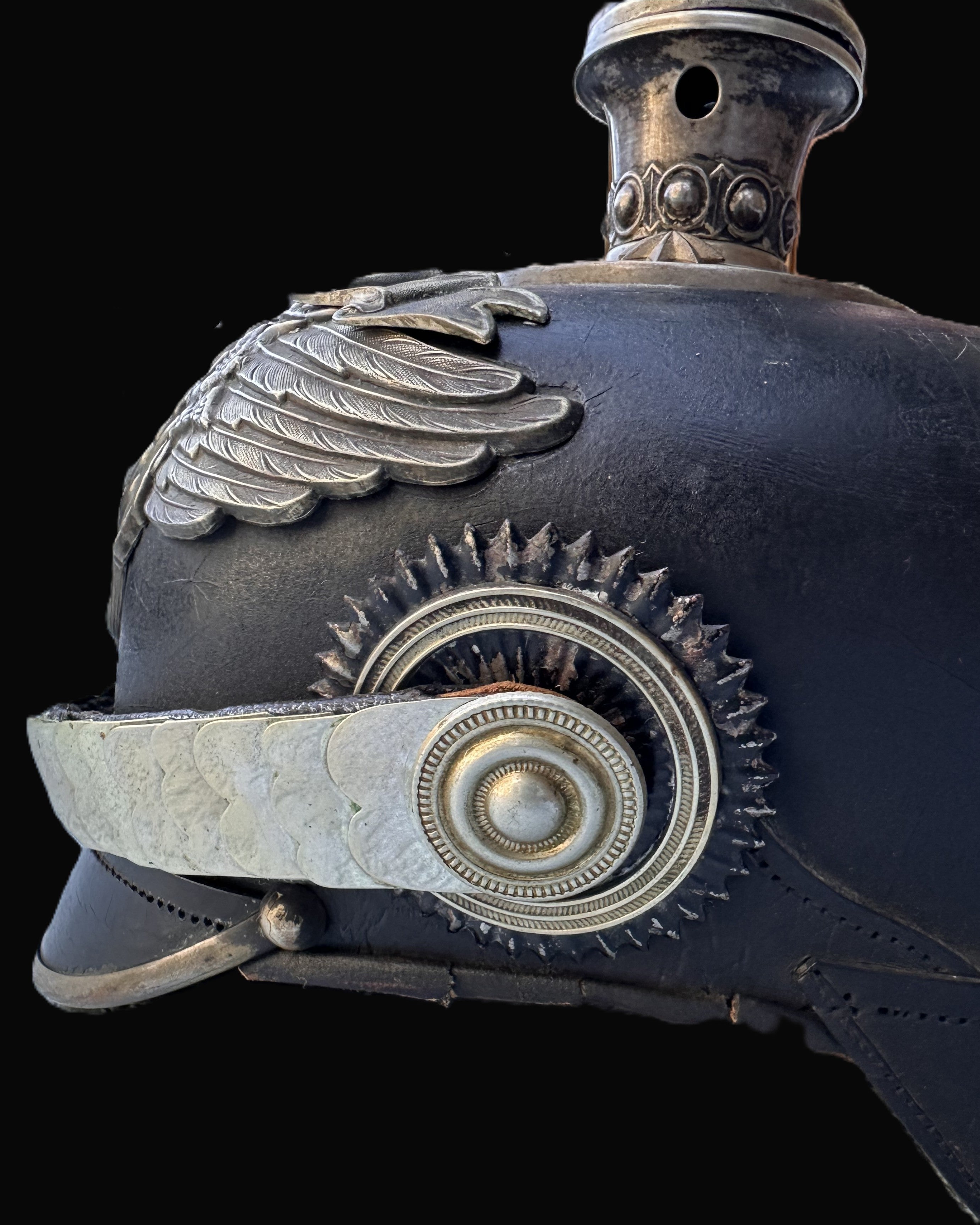 pickelhaube fahrradhelm Prussian 1. Garde-Regiment zu Fuß Officer Pickelhaube with “Semper Tal