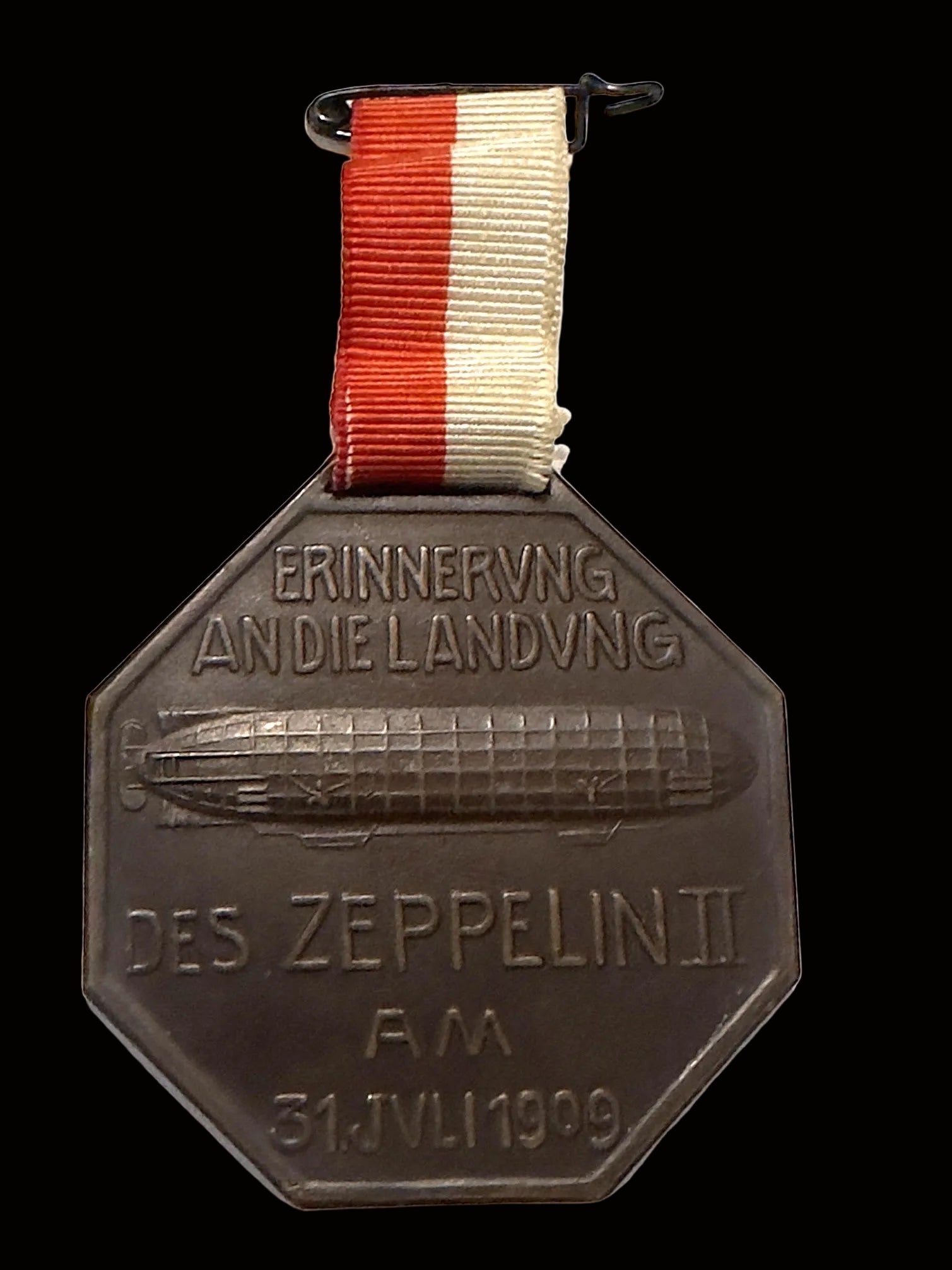 Imperial German 1909 Zeppelin II Frankfurt ILA Landing Commemorative Medal Ribbon