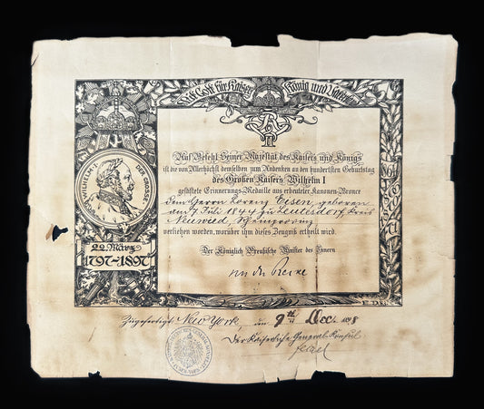 Wilhelm I Centennial Commemorative Certificate (1797–1897)