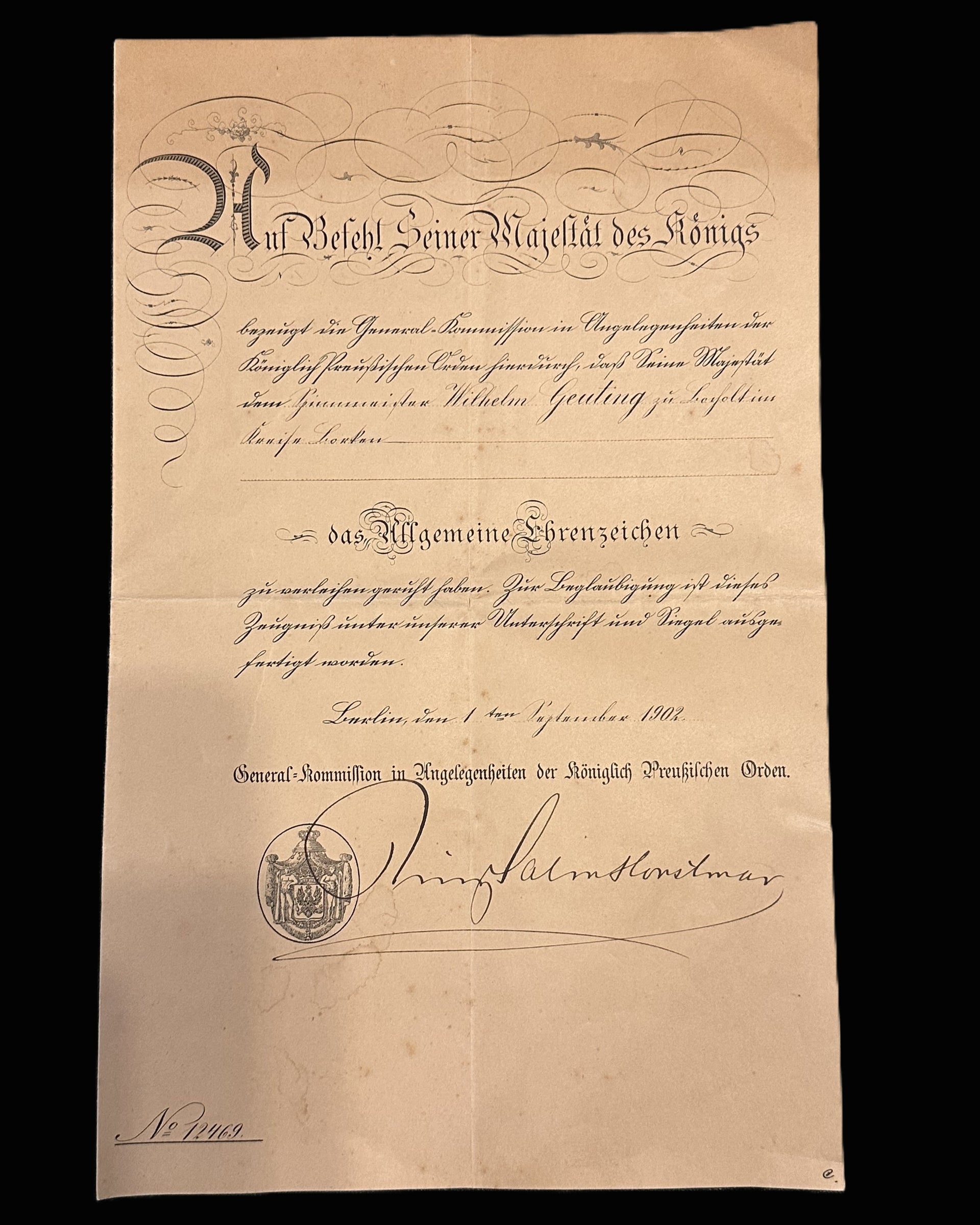 Prussia – Silver Merit Medal with Document Wilhelm II, 1902