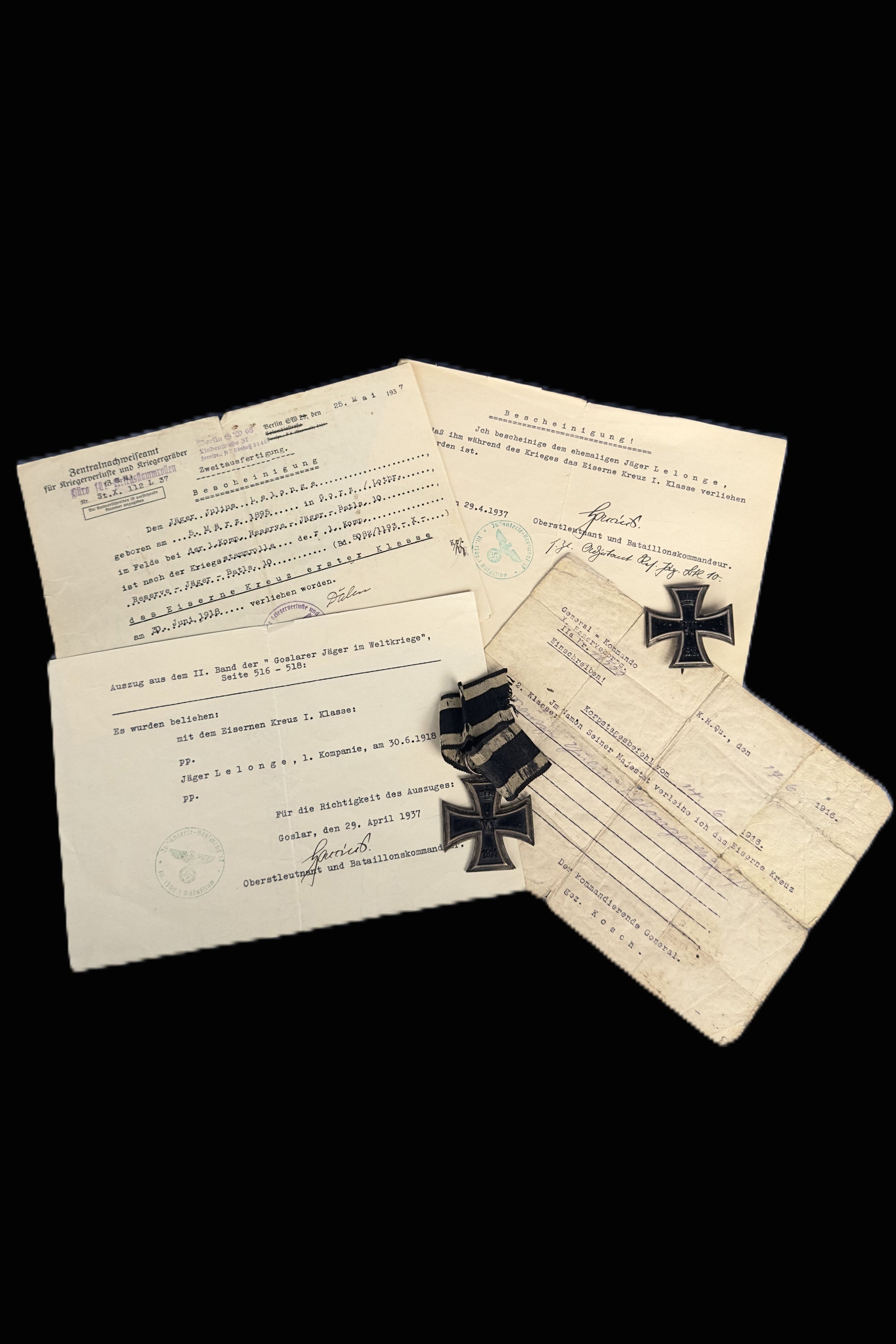 Imperial German WWI Iron Cross 1st 2nd Class Named Goslarer Jaeger Btl 10