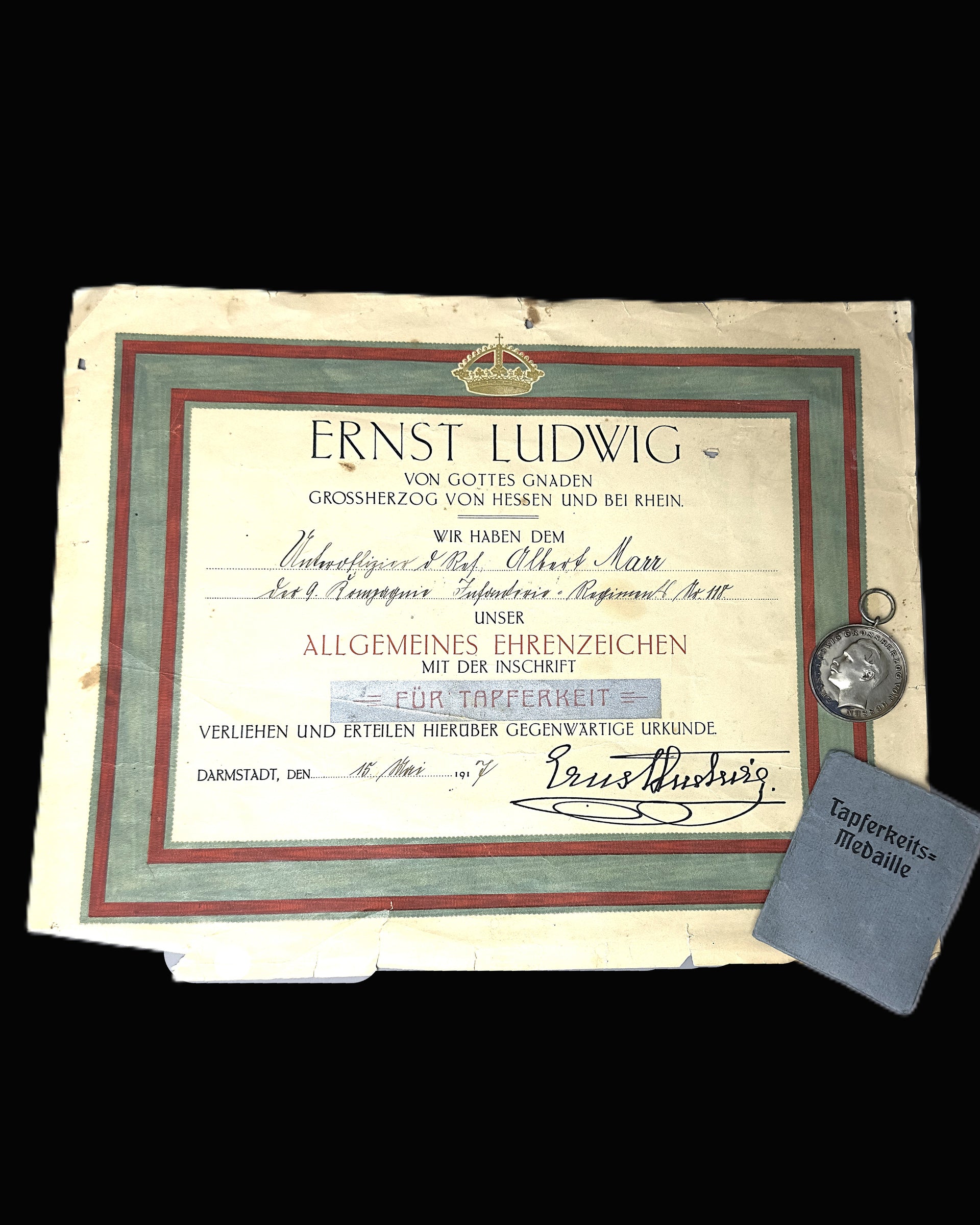 Hessian 1917 Bravery Medal Group to Alfred Marr, Infantry Regiment 118