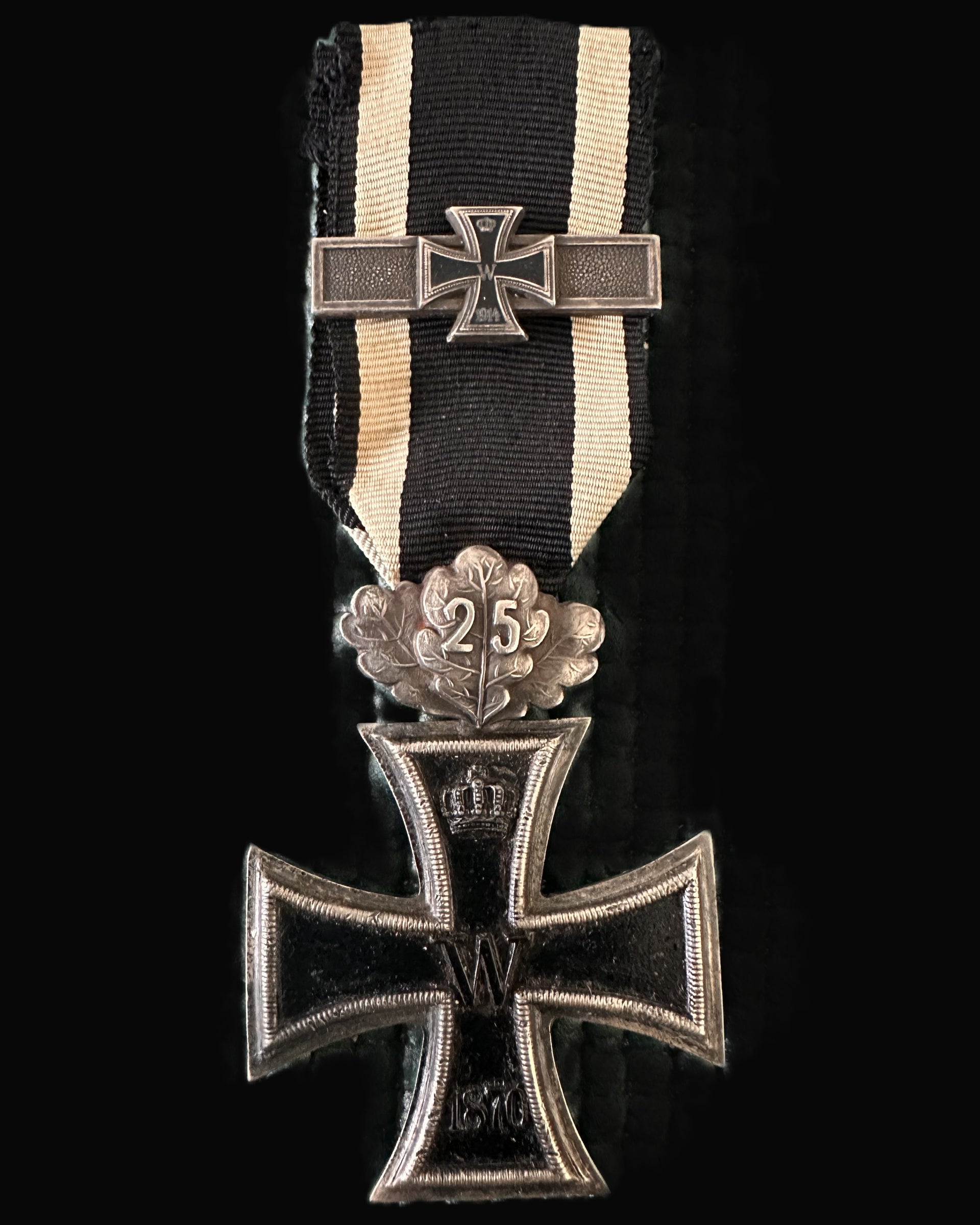 Iron Cross 2nd Class 1870 with 25-Year Jubilee Oak Leaves and 1914 Spange (Joh. Wagner &amp; Sohn)