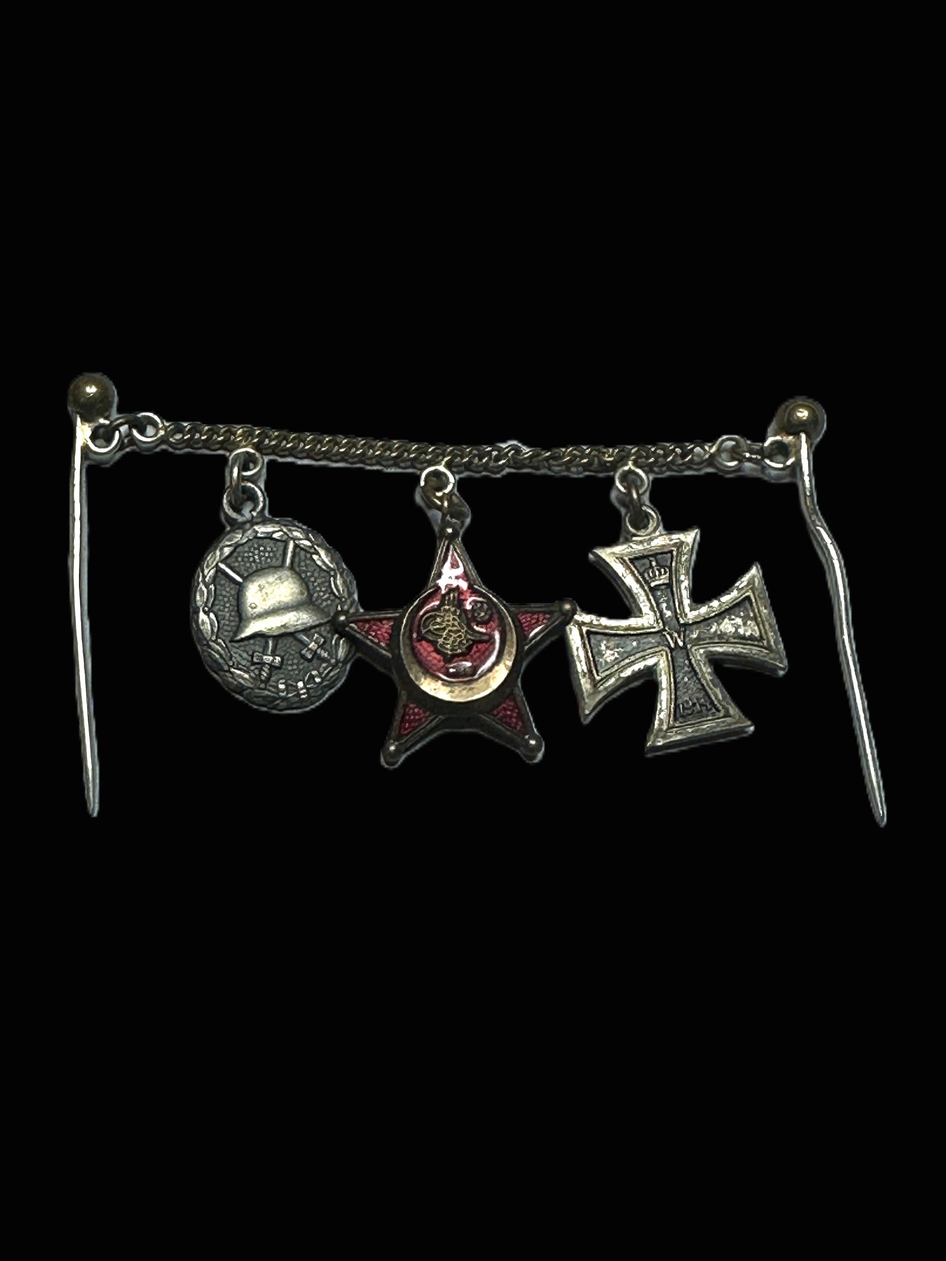 WWI German Miniature Award Chain Iron Cross Gallipoli Star Wound Badge