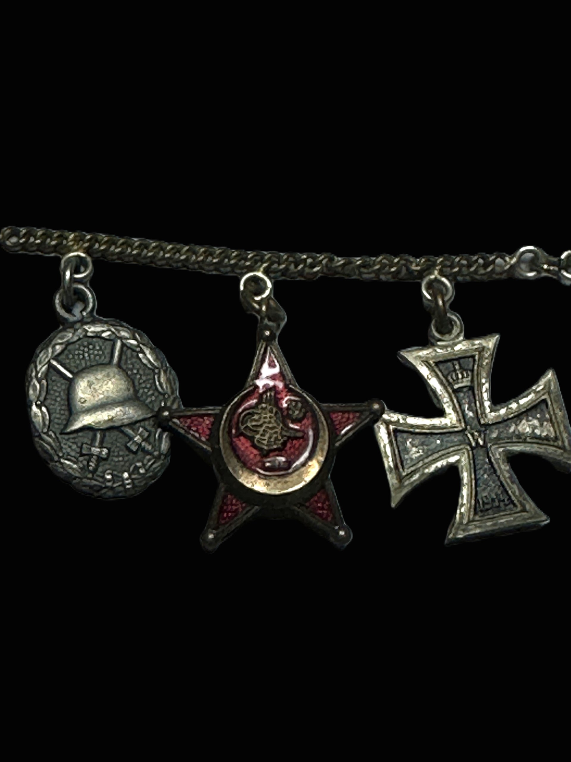 WWI German Miniature Award Chain Iron Cross Gallipoli Star Wound Badge