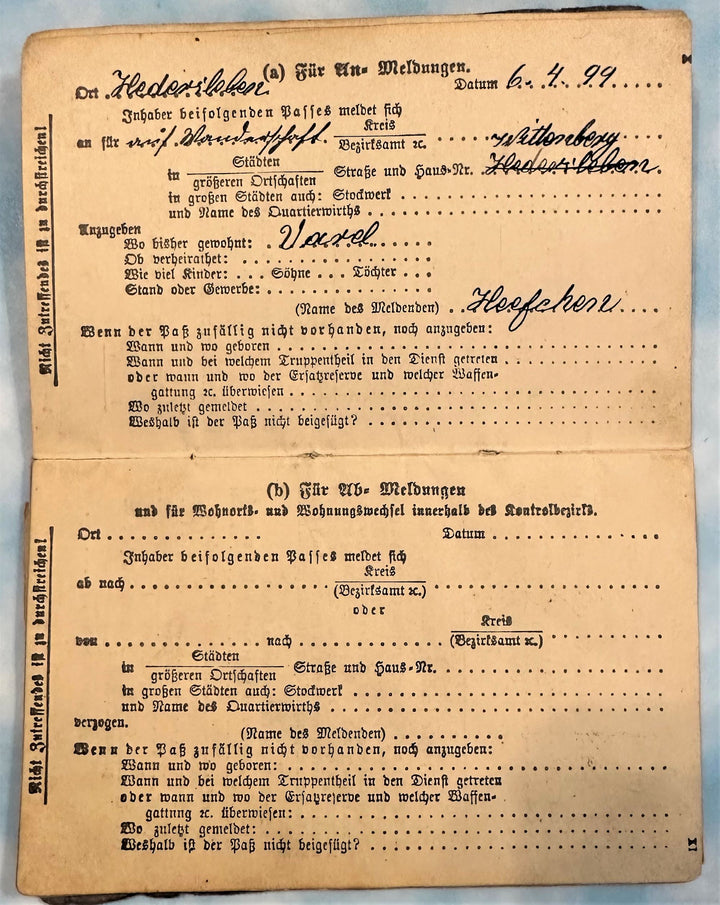 MILITÄRPAß - Unterofficer Heefehen from Halberstadt, Prussia (1895) - Derrittmeister Militaria Group