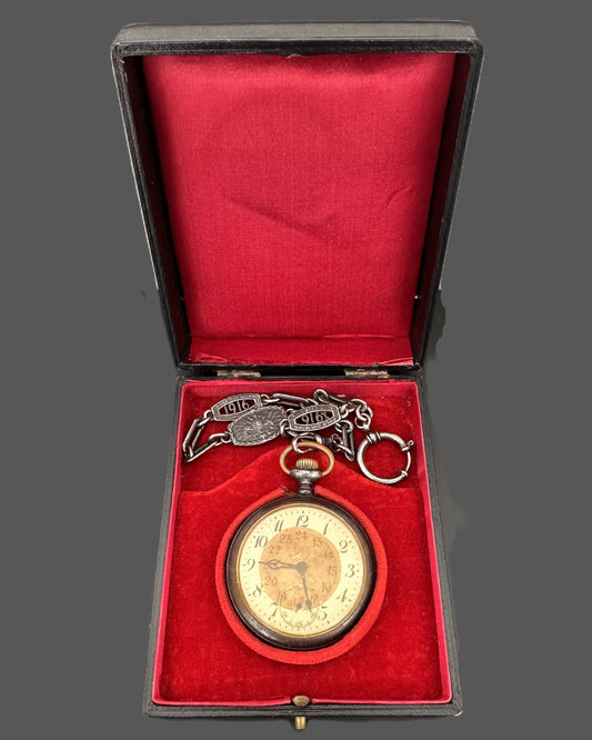 World War I German Pocket Watch with Commemorative Chain – "In Eiserner Zeit 1916" – Original Boxed Set