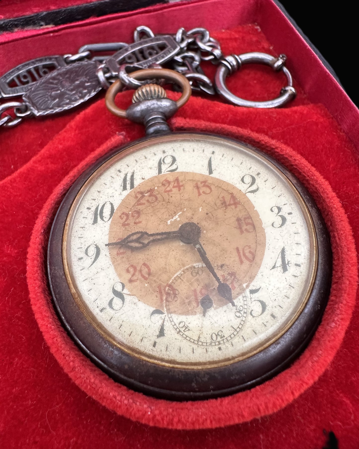 World War I German Pocket Watch with Commemorative Chain – "In Eiserner Zeit 1916" – Original Boxed Set