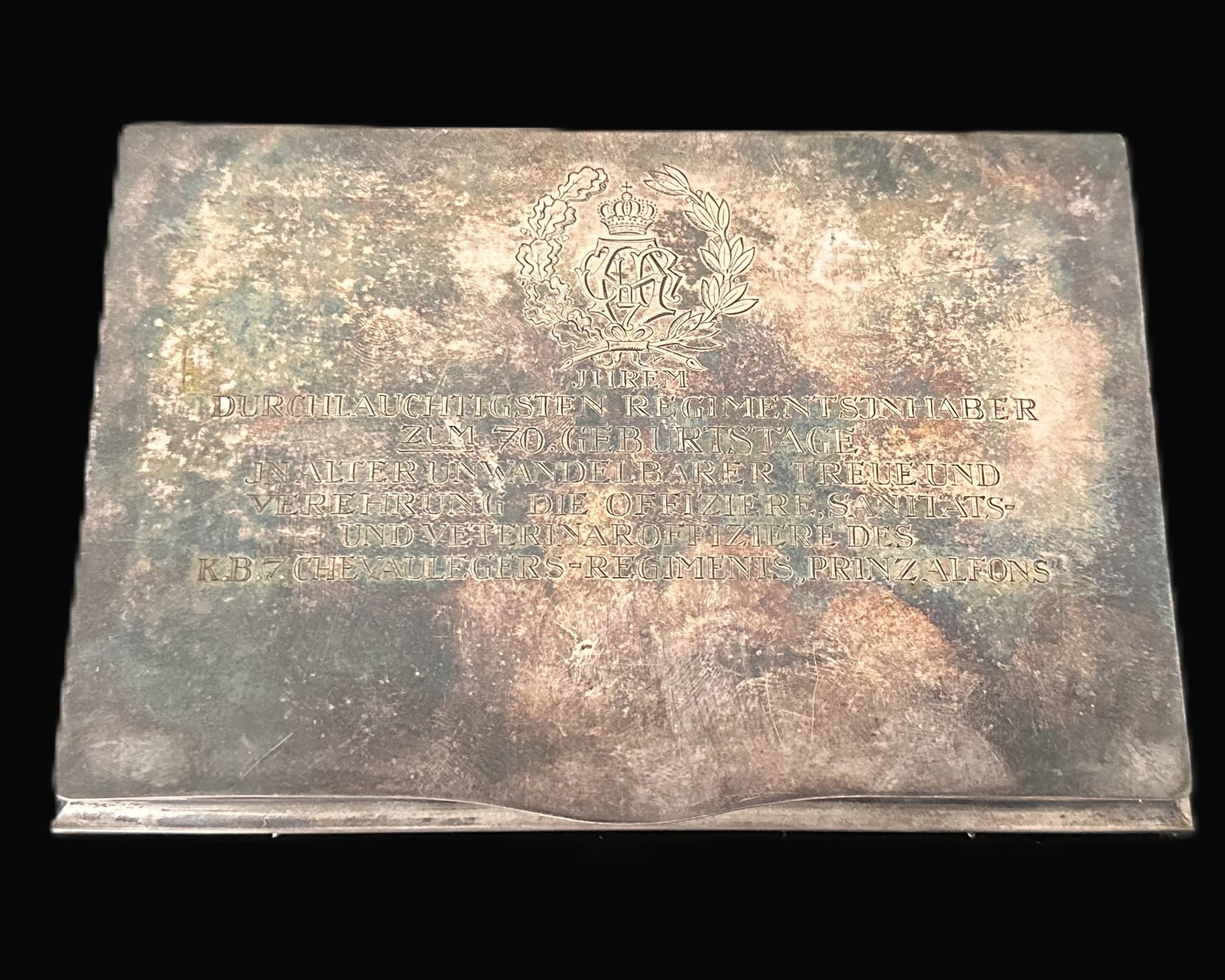 Bavarian 7th Chevauleger Regiment Silver Presentation Notebook – 70th Birthday Tribute to Prince Alfons of Bavaria