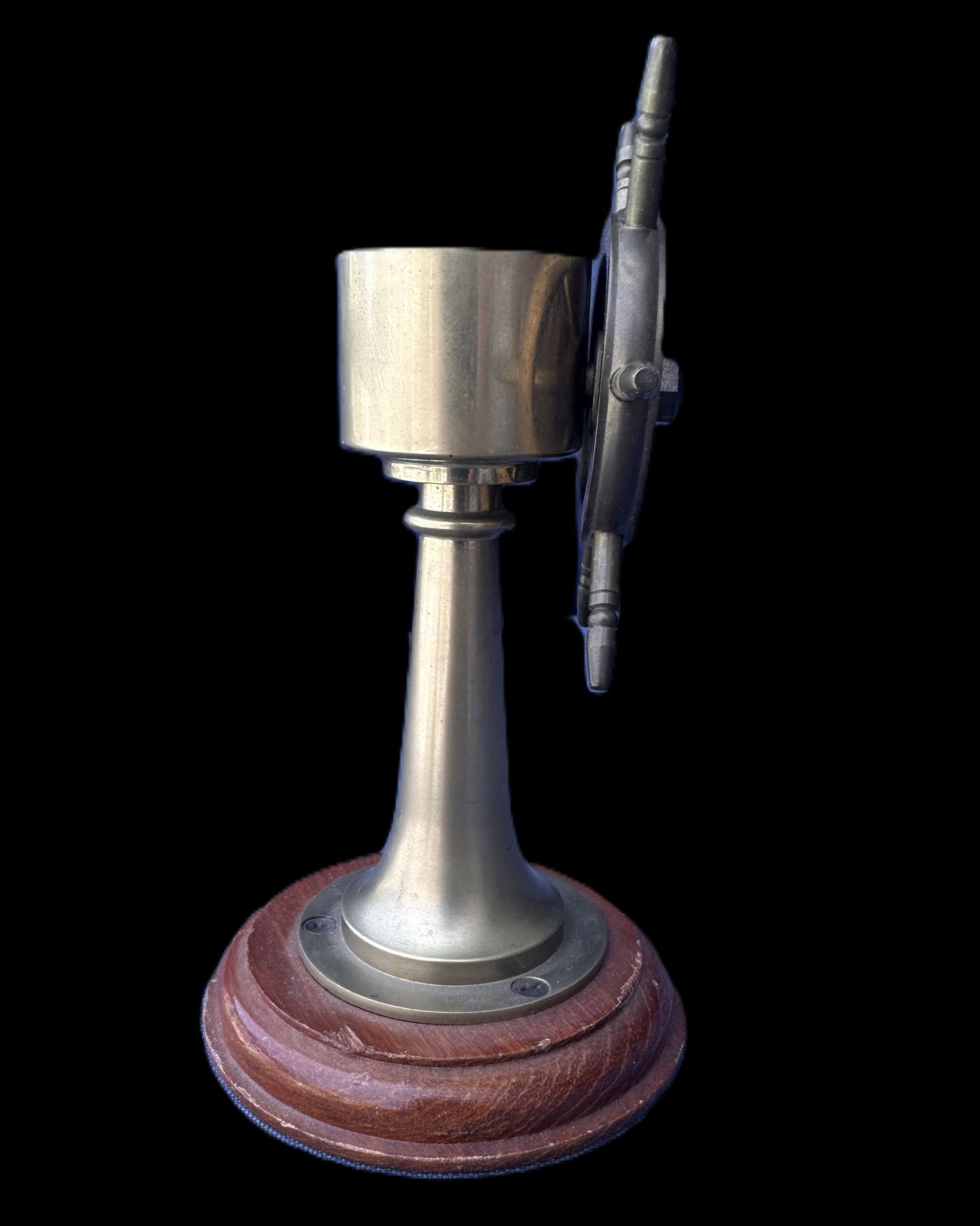 Brass and Wood Nautical Desk Compass with Ship’s Wheel Stand