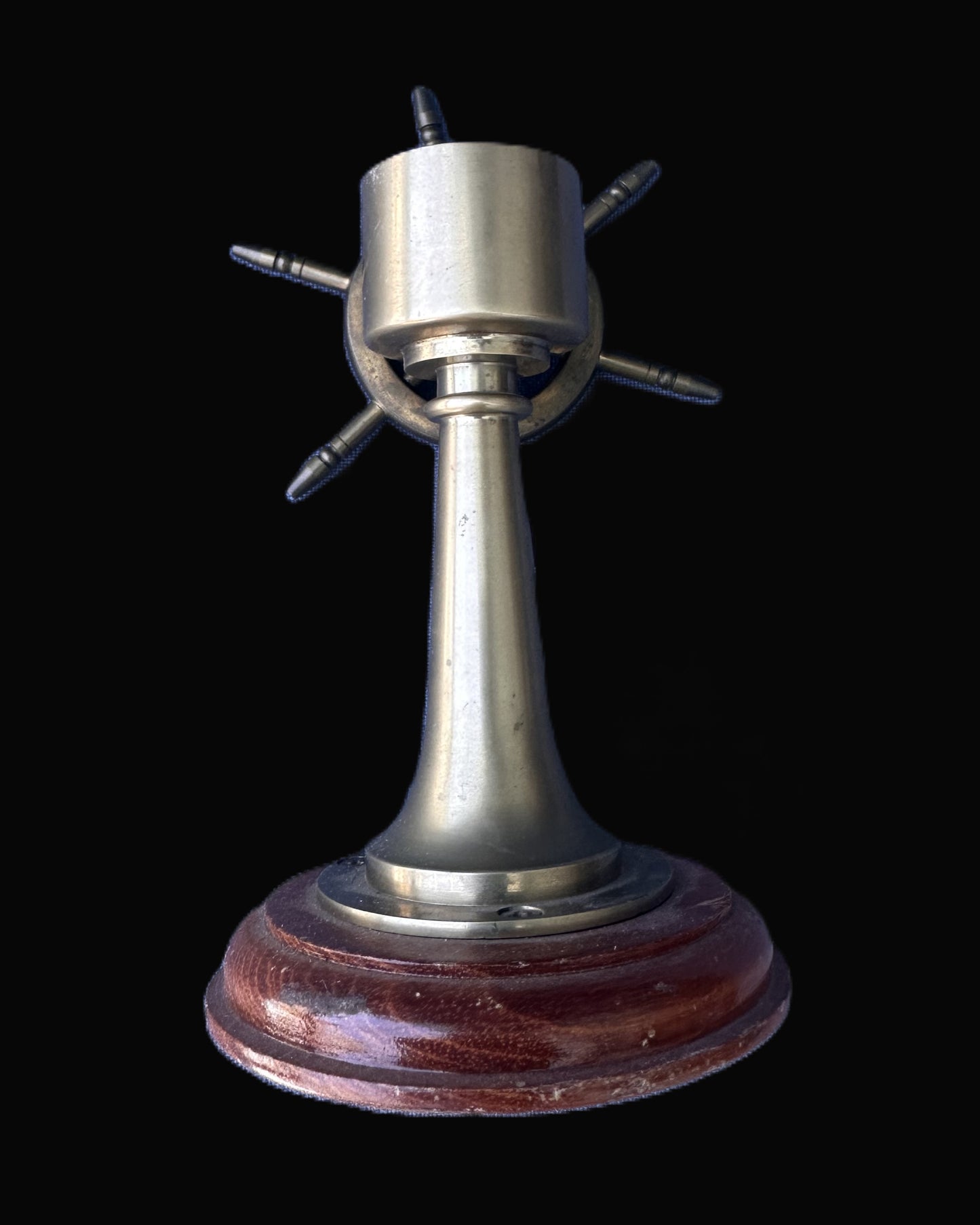 Brass and Wood Nautical Desk Compass with Ship’s Wheel Stand
