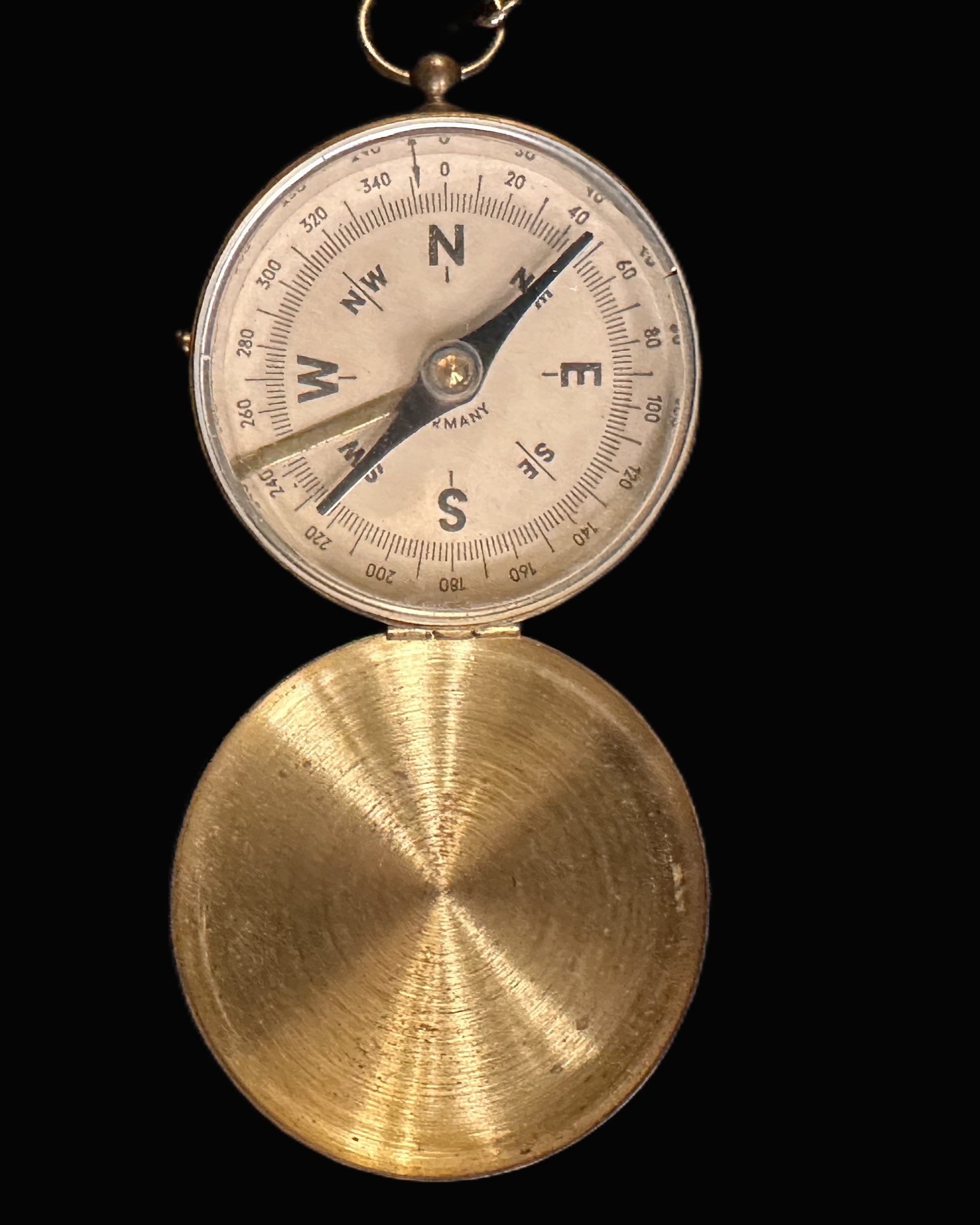 Imperial German Brass Pocket Compass with Chain