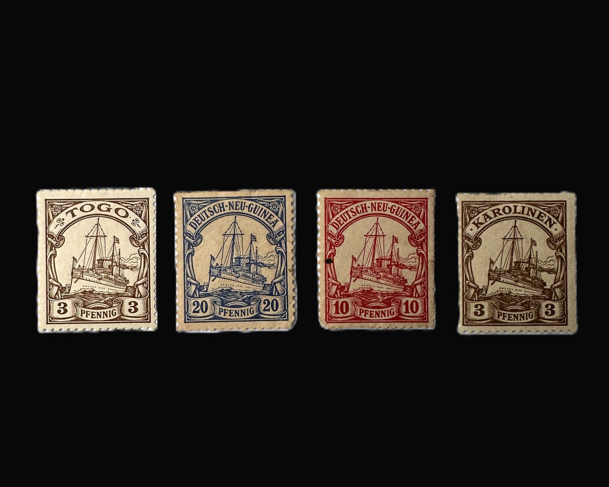 Set of 4 Imperial German Colonial Stamps – Togo, Karolinen, Deutsch-Ne